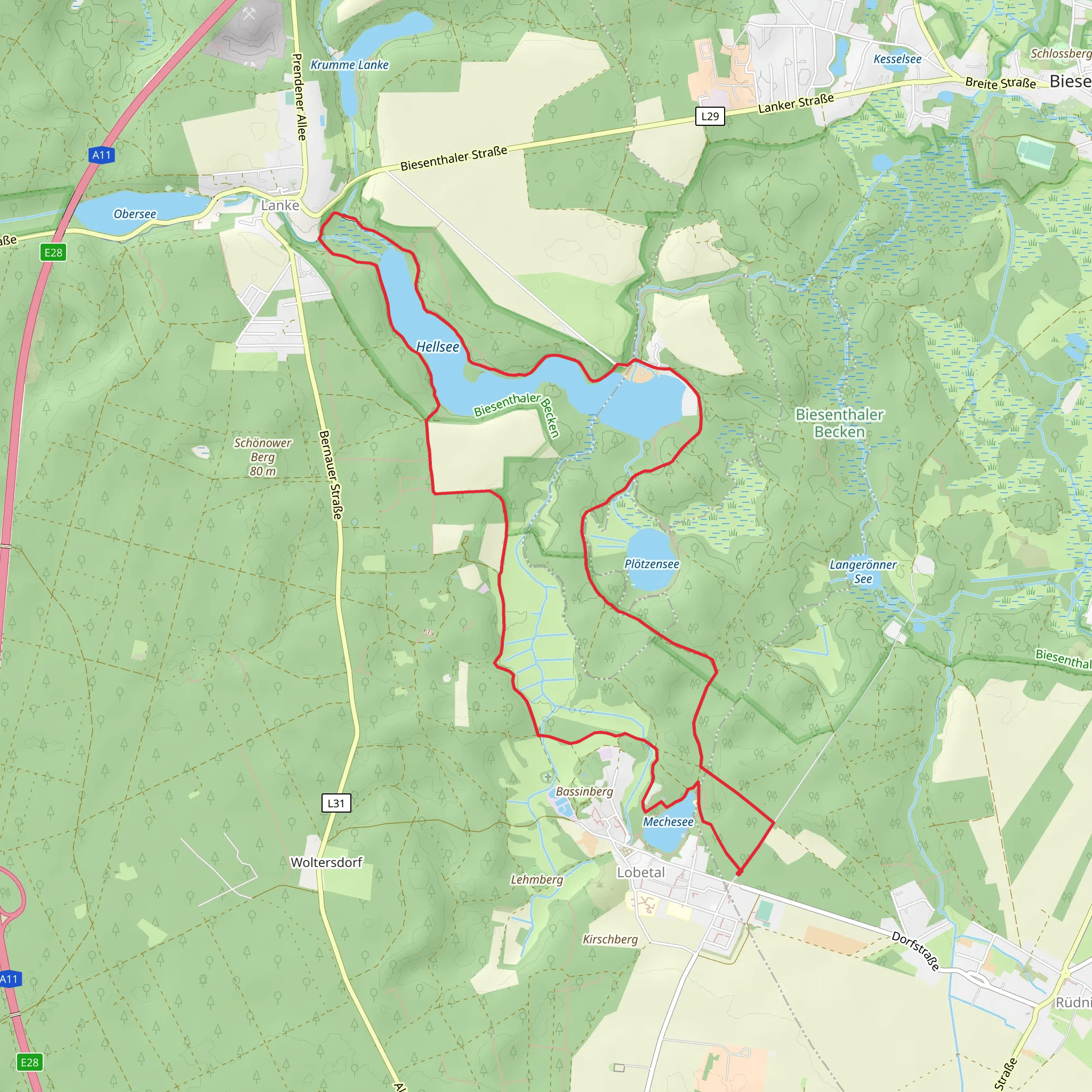 Mechesee and Hellsee via 66 Seen Wanderweg mobile static map