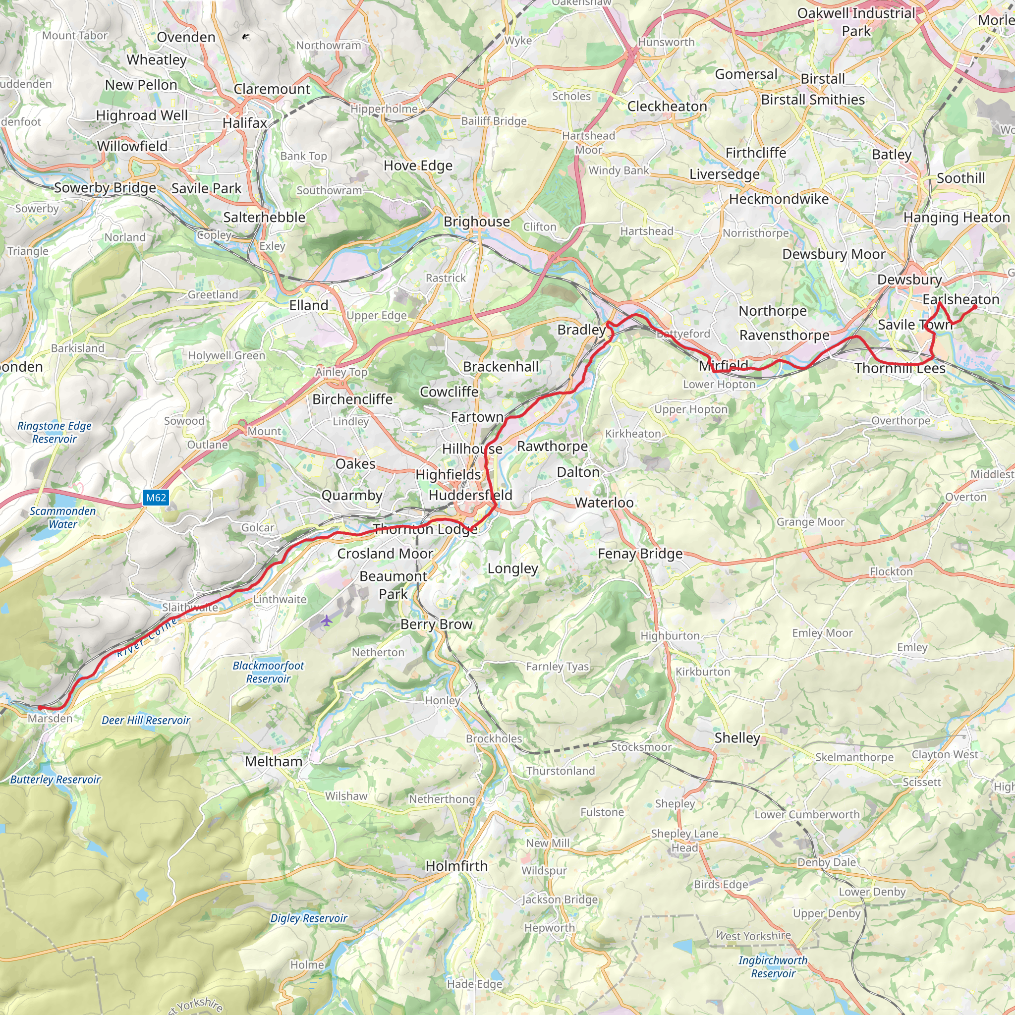 Marsden to Gawthorpe Walk mobile static map