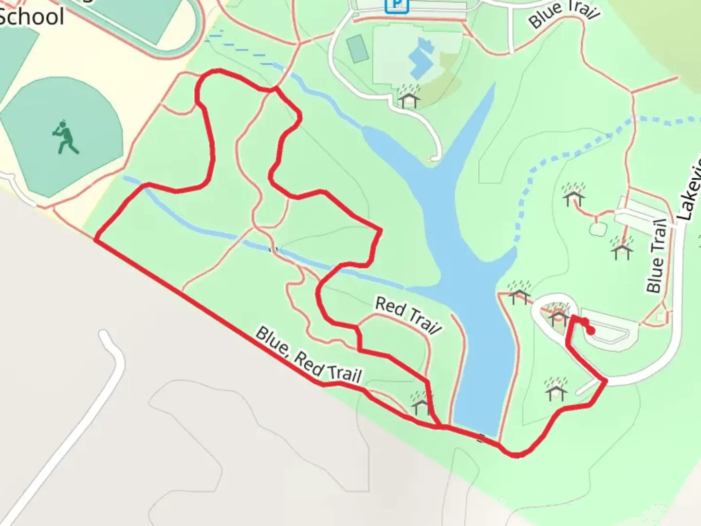 An image depicting the trail Lakeview Circle Loop and its surrounding area.