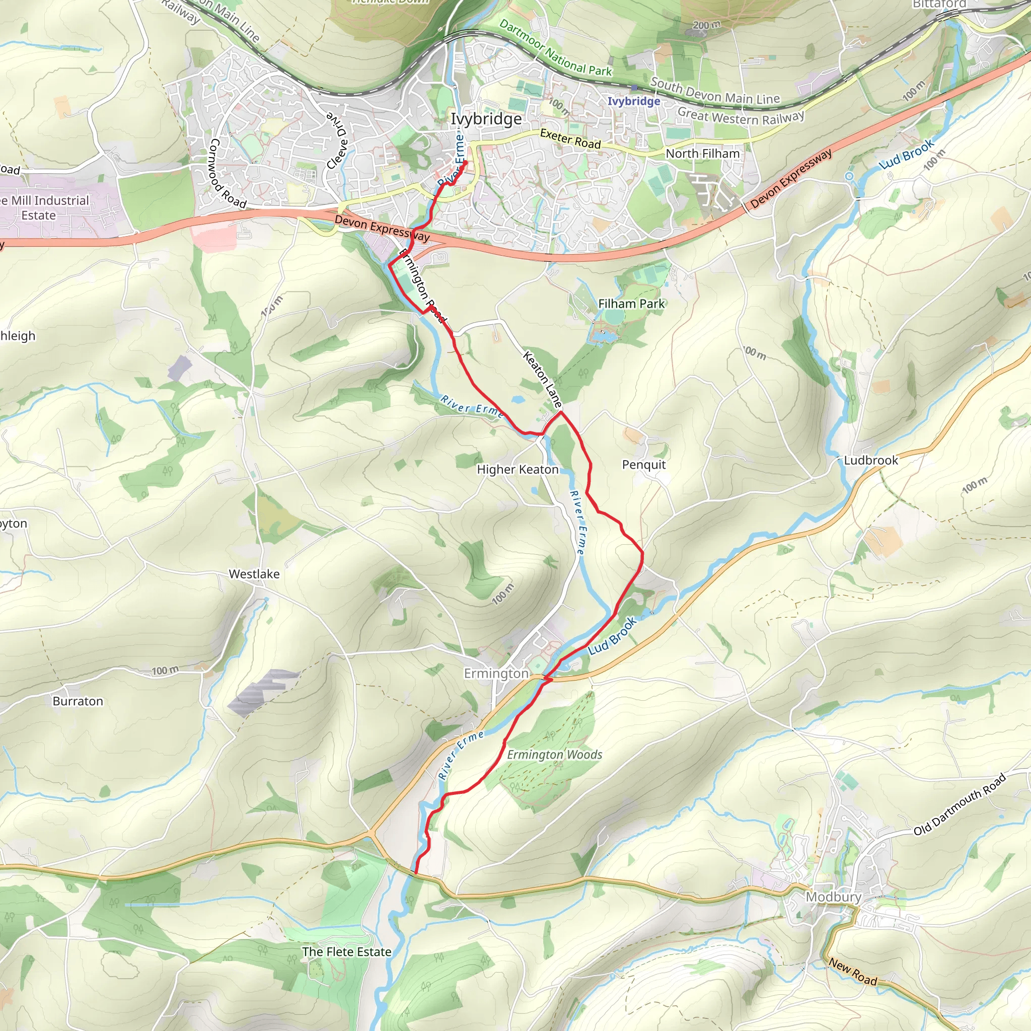 Ivybridge to Sequers Bridge via Erme Pymm Trail mobile static map