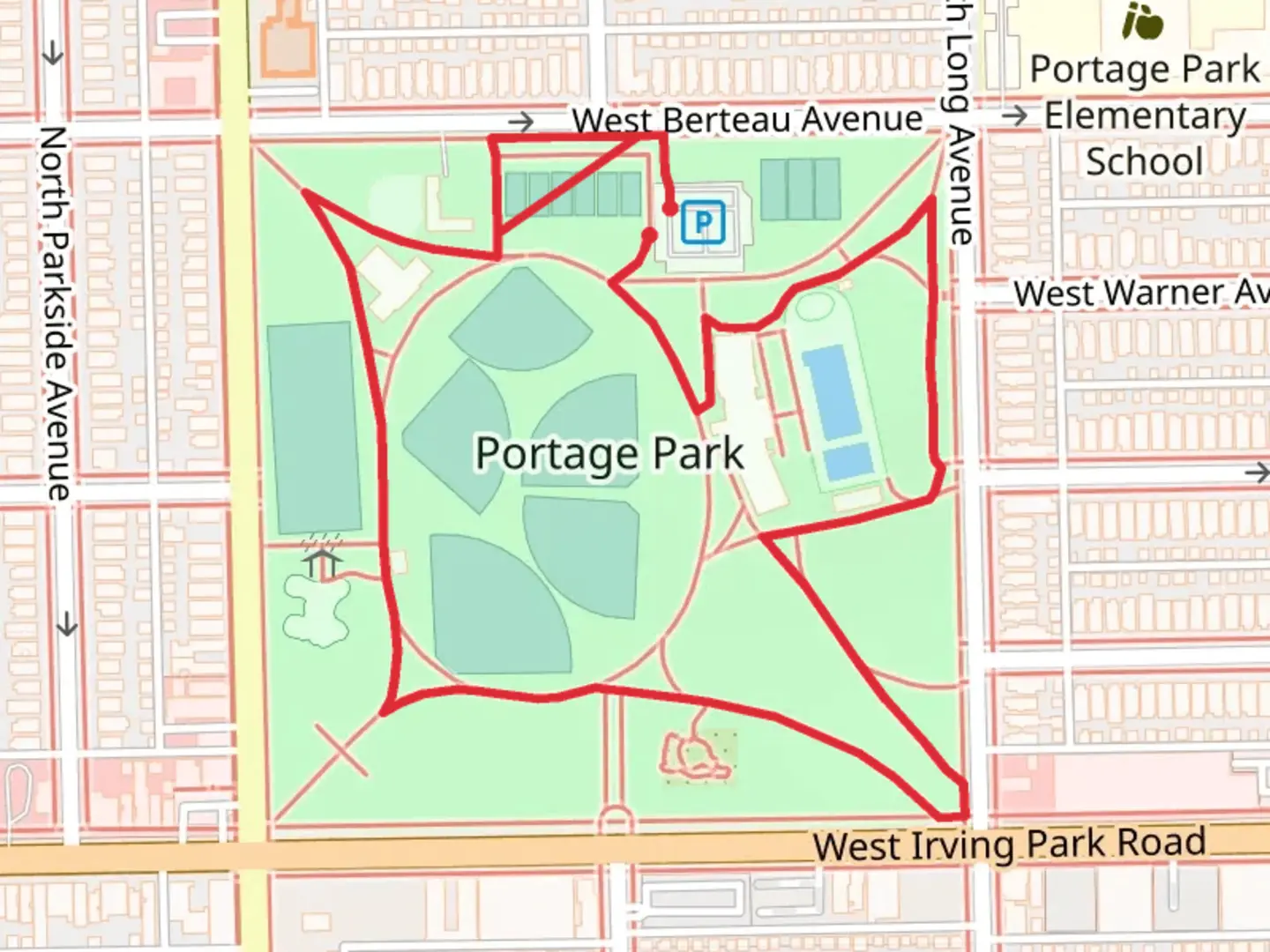 An image depicting the trail Portage Park Loop and its surrounding area.