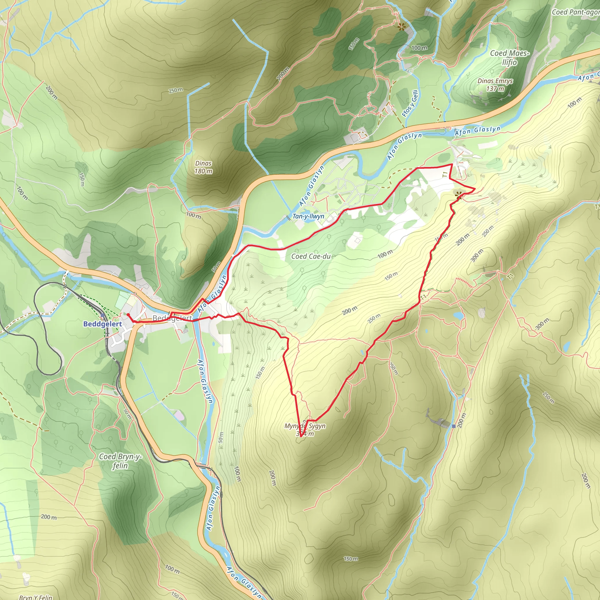 Mynydd Sygun from Beddgelert mobile static map