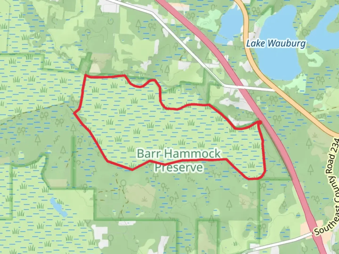 An image depicting the trail Barr Hammock Preserve Loop and its surrounding area.