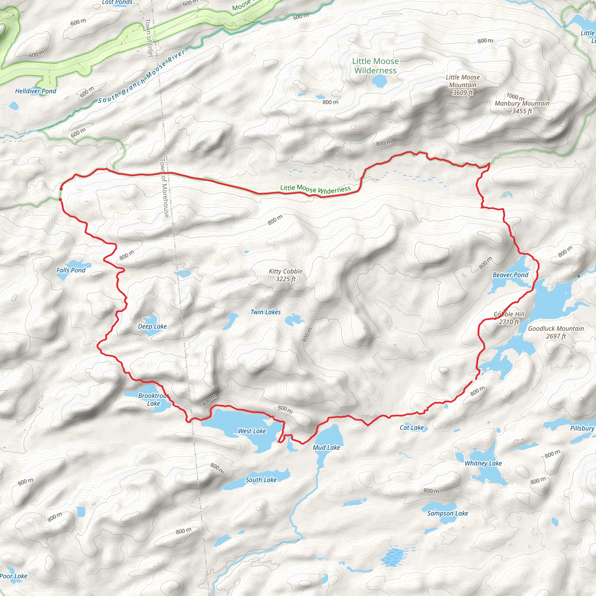 West Canada Lakes Wilderness Loop mobile static map