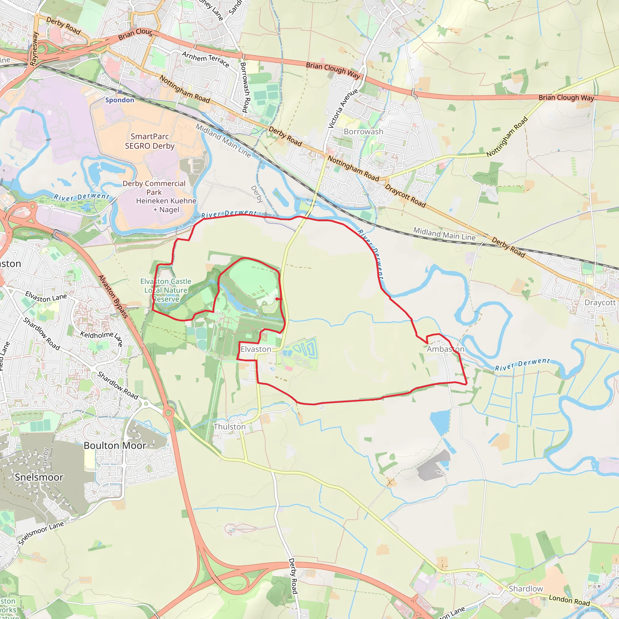 Elvaston Castle LNR and Derwent Valley Heritage Way mobile static map