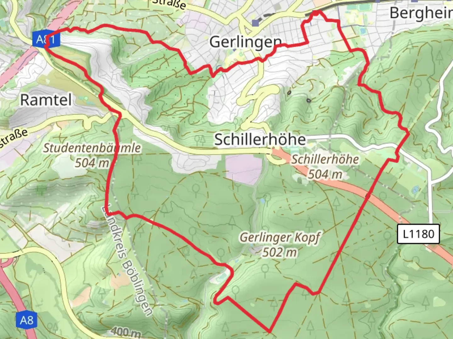 An image depicting the trail Walderlebnispfad Gerlingen and Gerlinger Heide and its surrounding area.