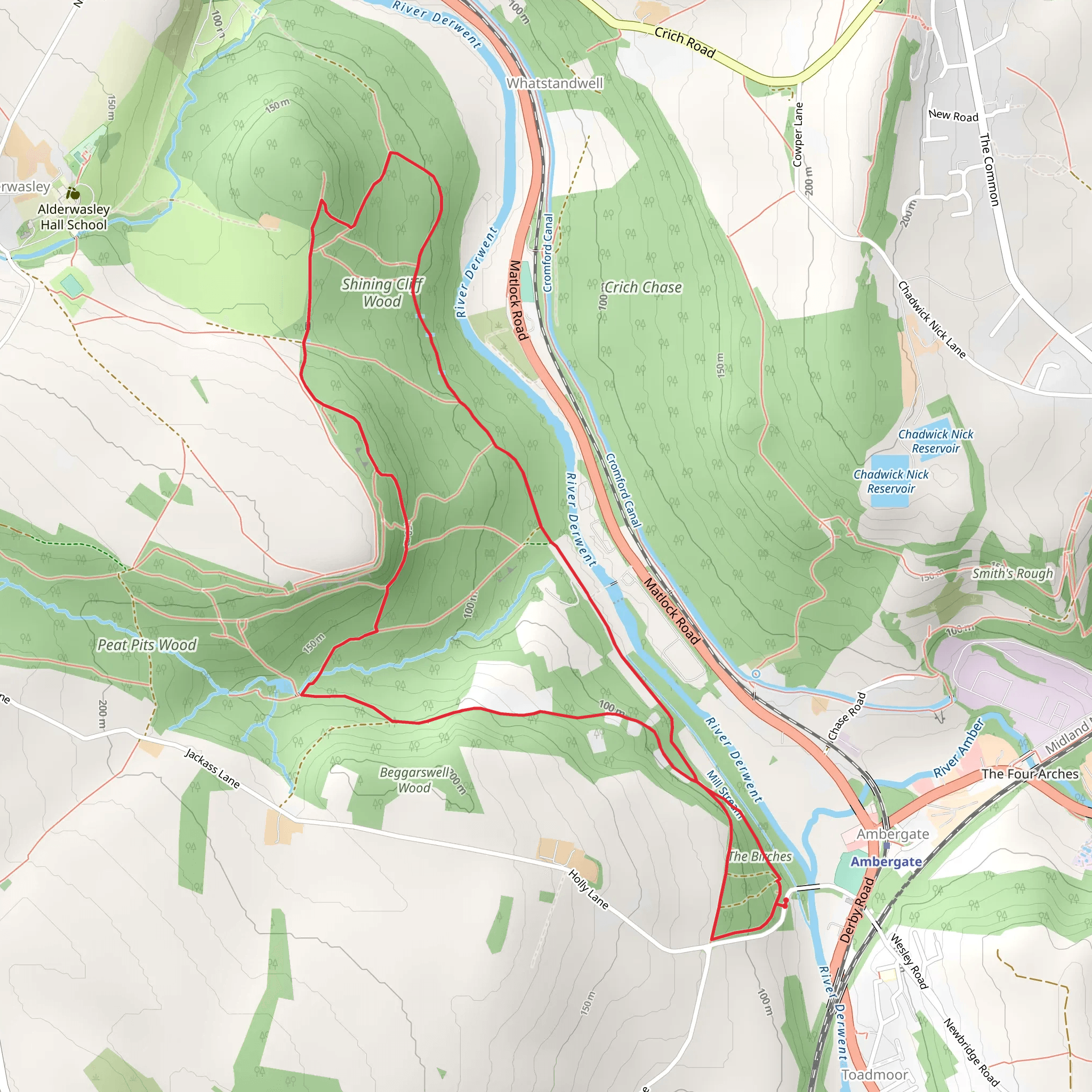 The Birches, Oak Hurst Mills and Shining Cliff Woods loop mobile static map