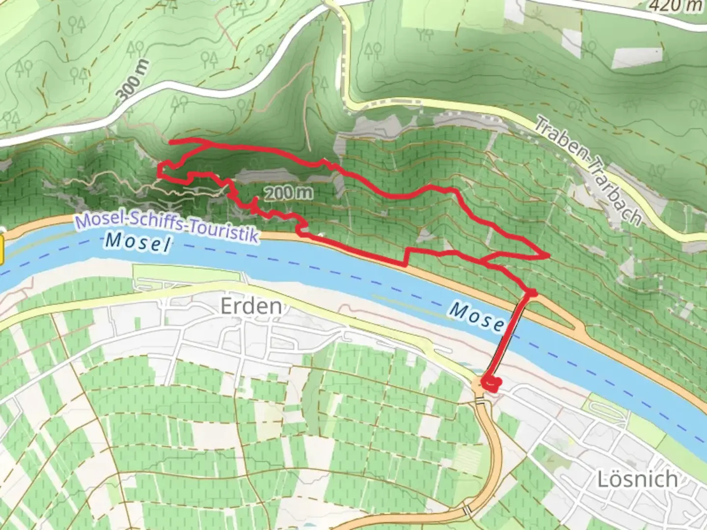 An image depicting the trail Kletterweg Erdener Treppchen Loop and its surrounding area.