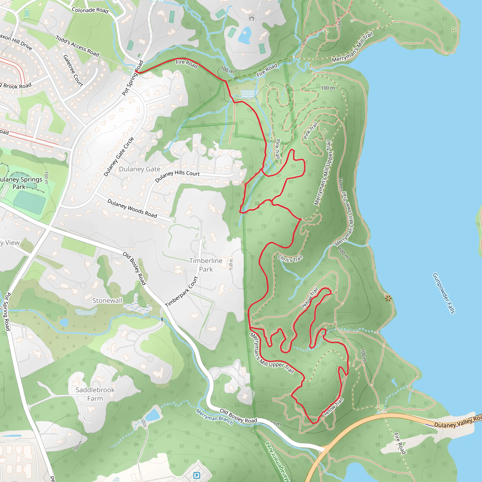 Merryman's Mill Upper and Yellow Loop Trail mobile static map