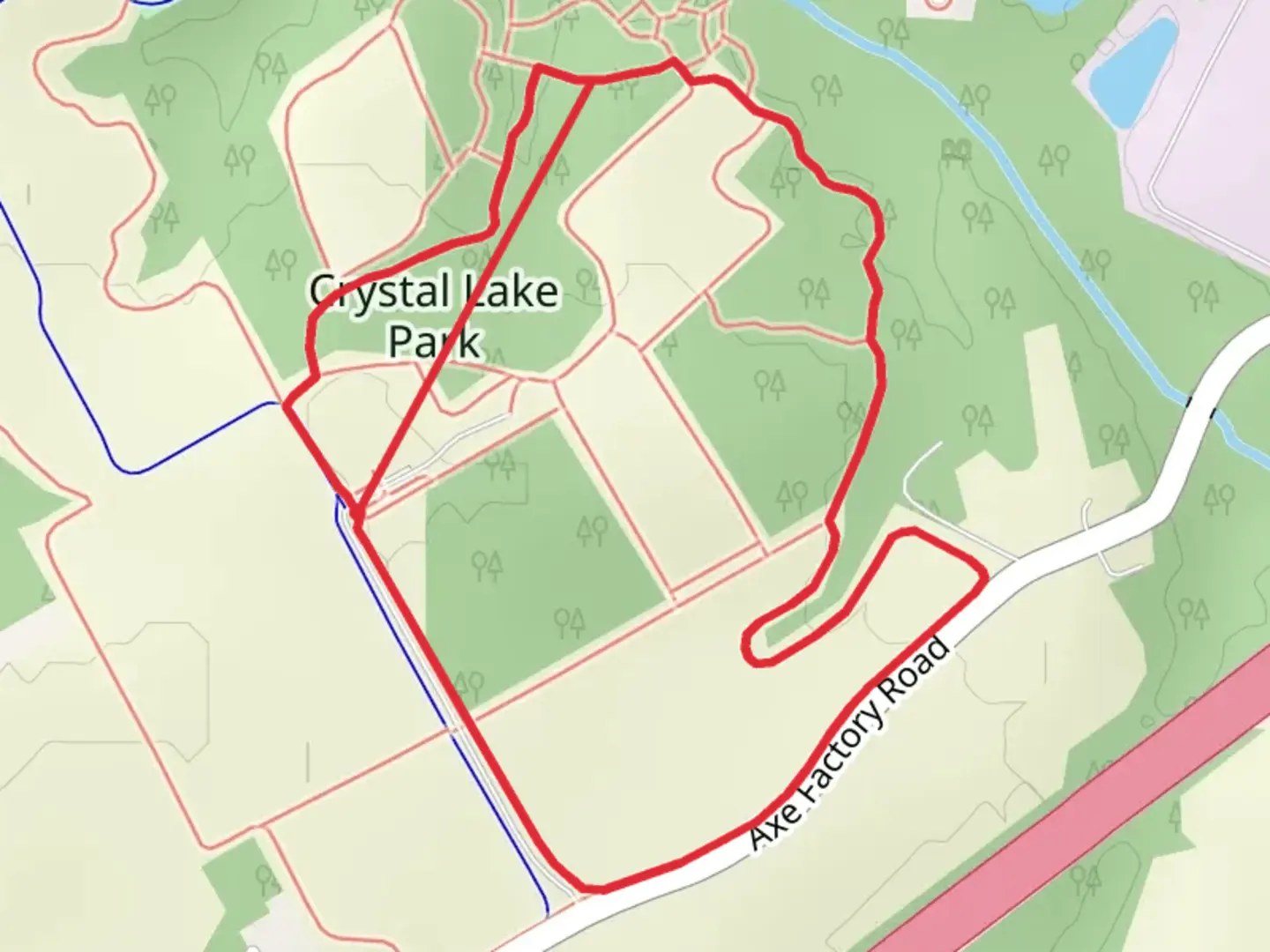 An image depicting the trail Crystal Lake Park Loop and its surrounding area.
