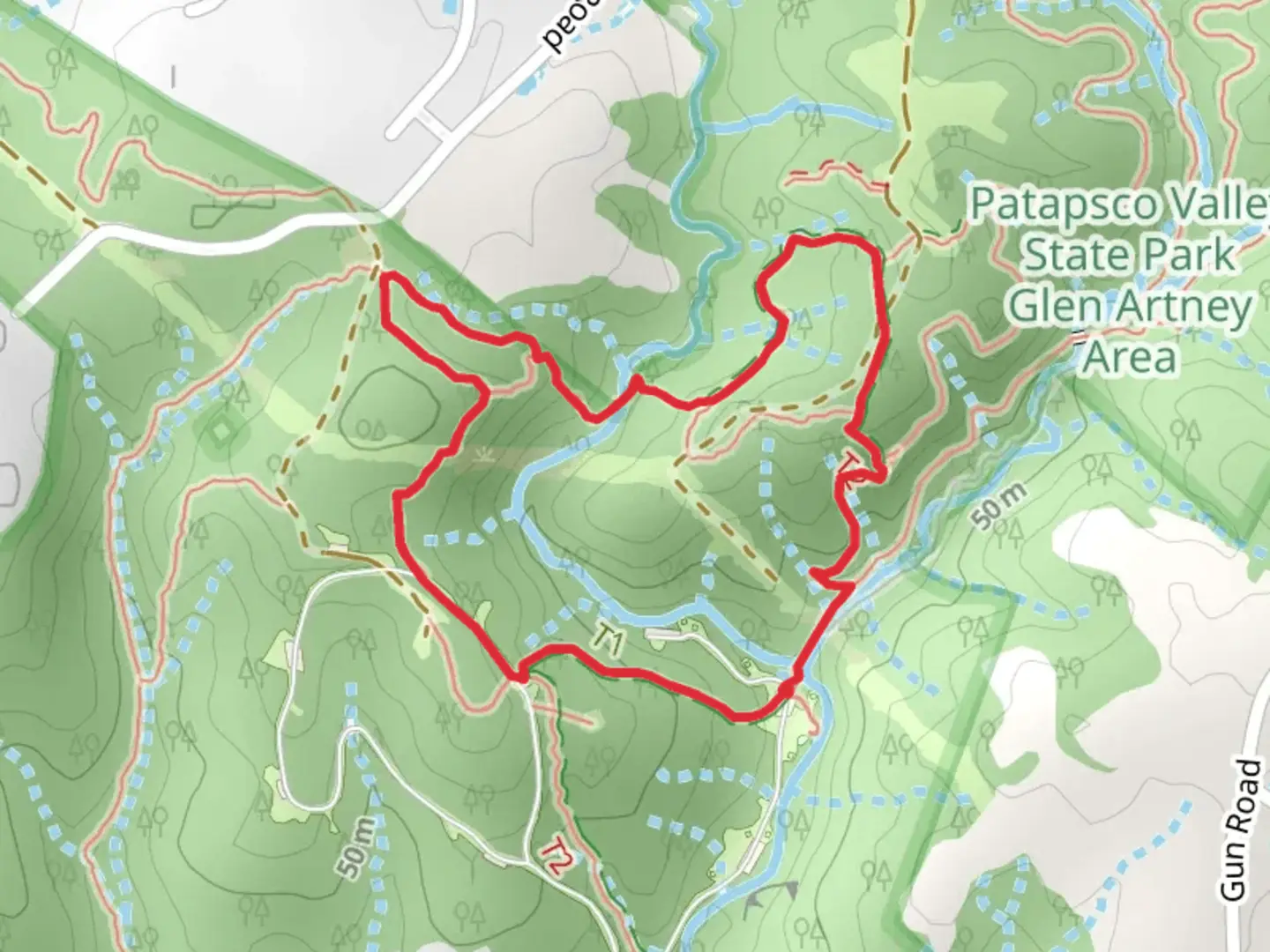 An image depicting the trail Soapstone, Santee Branch and Bull Run Loop Trail and its surrounding area.