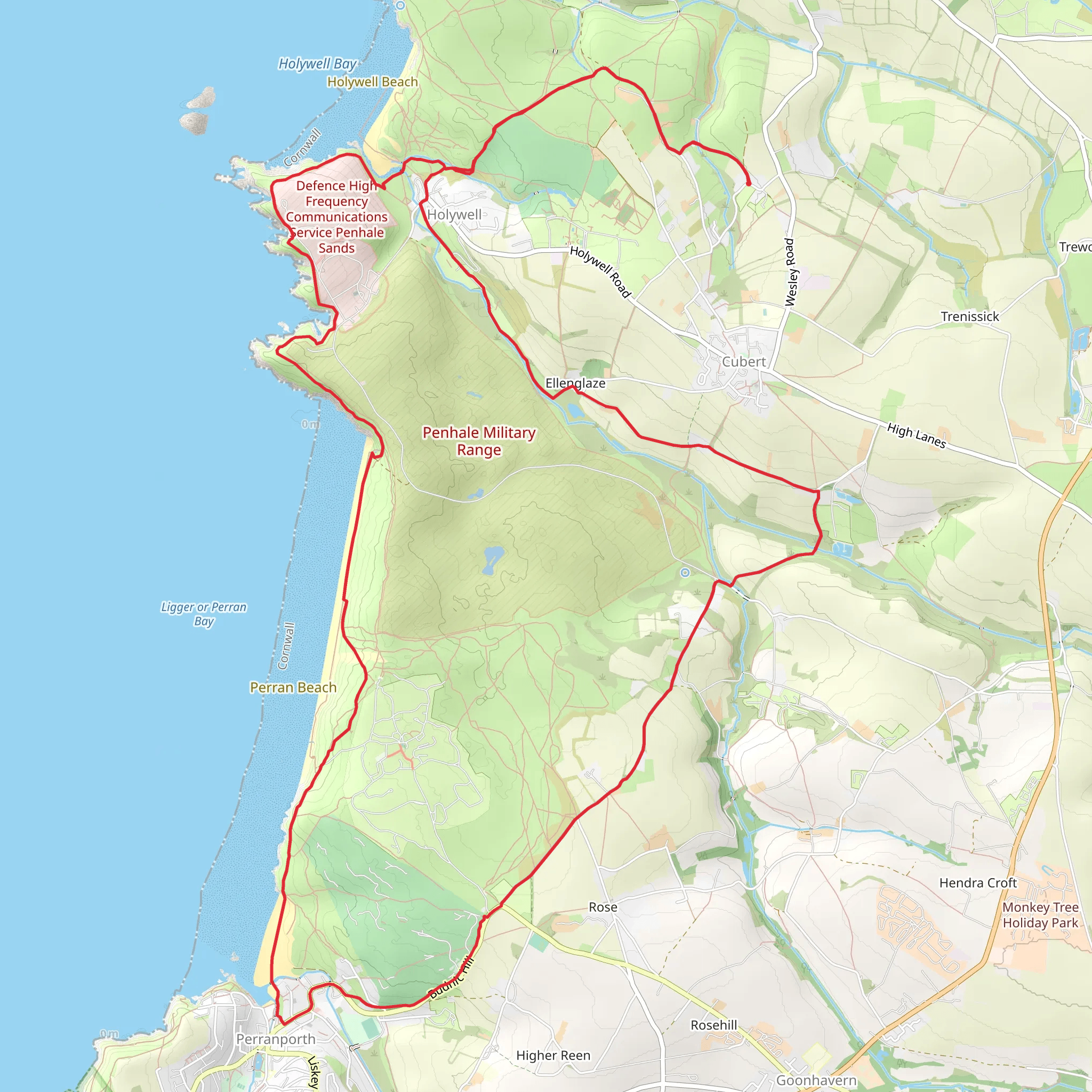 Holywell and Perranporth Loop via Perran Beach mobile static map