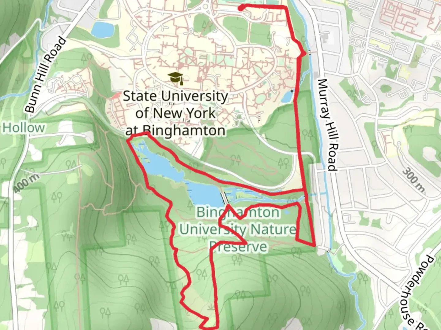 An image depicting the trail Harpur Lake and Field Loop Trail and its surrounding area.