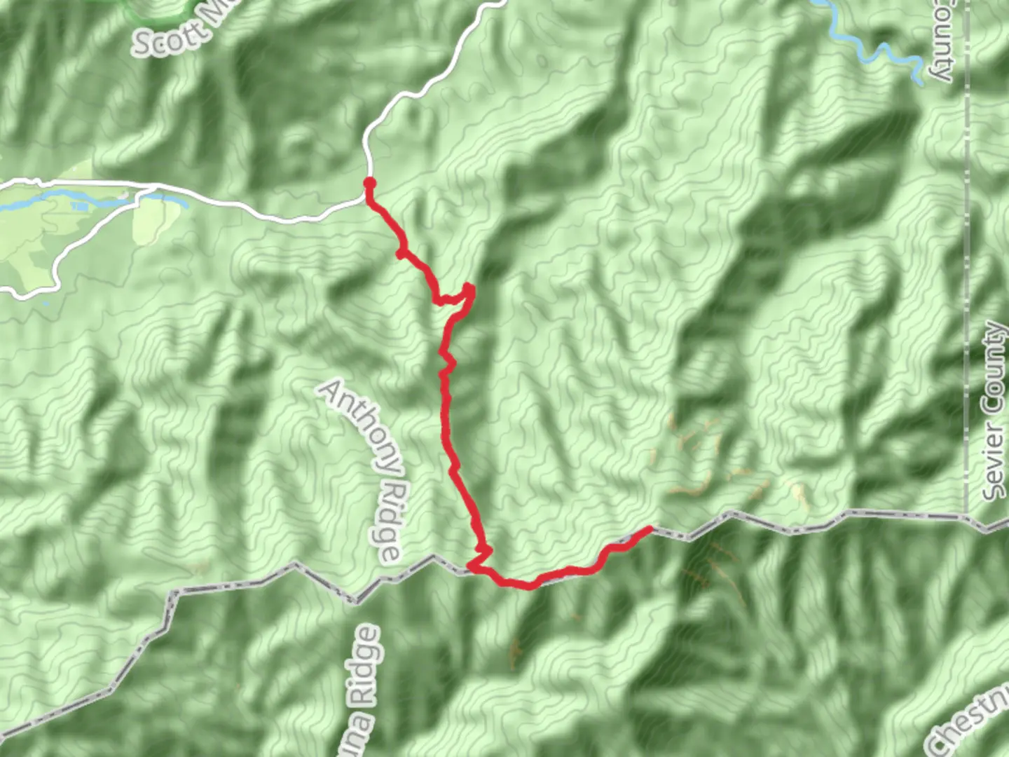 An image depicting the trail Thunderhead Mountain and Rocky Top via Lead Cove Trail and its surrounding area.