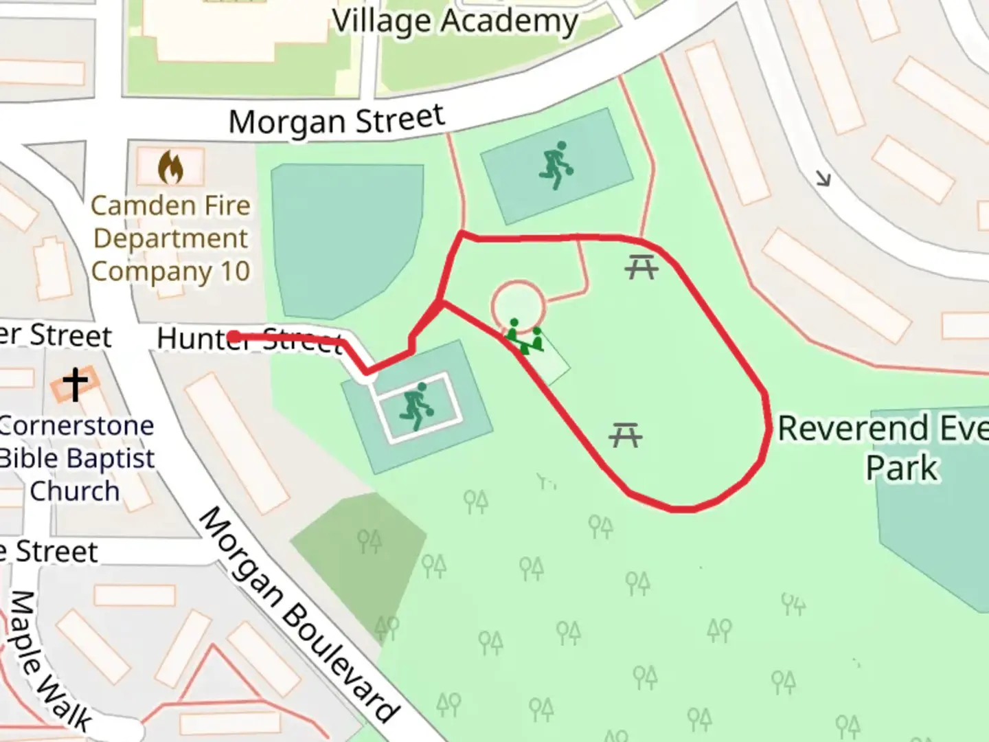An image depicting the trail Hunter Street Loop and its surrounding area.