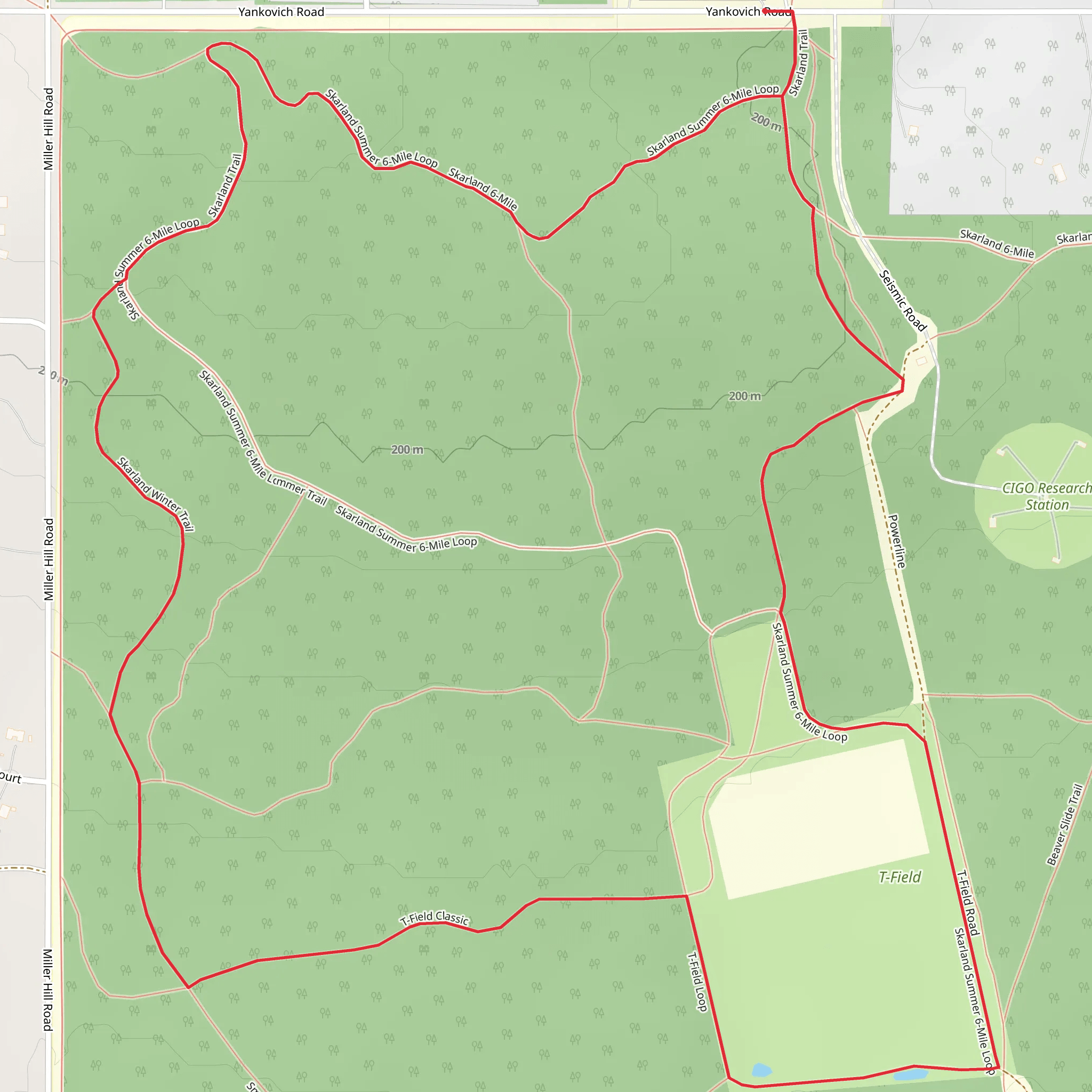 Skarland and T-Field to Smith Lake Loop Trail mobile static map