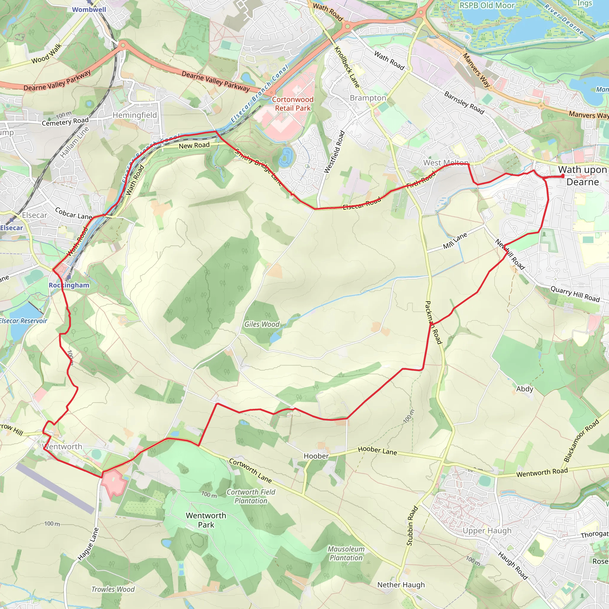 Churches Loop from Wath-on-Dearne mobile static map