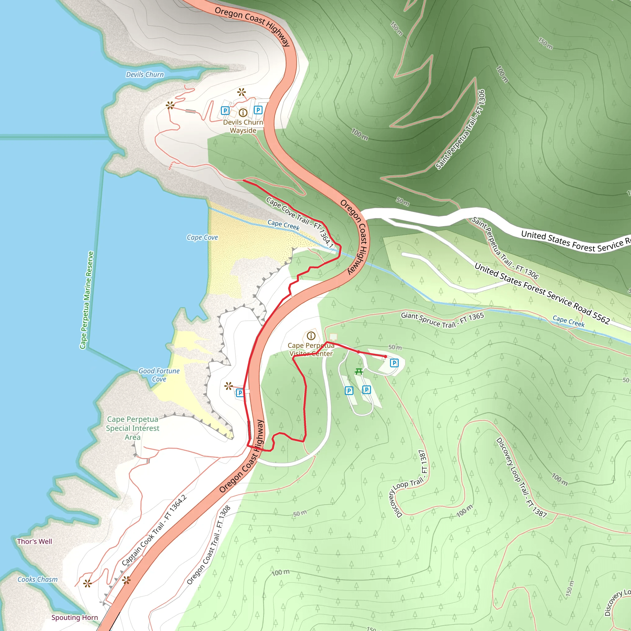 Oregon Coast and Cape Cove Trail mobile static map