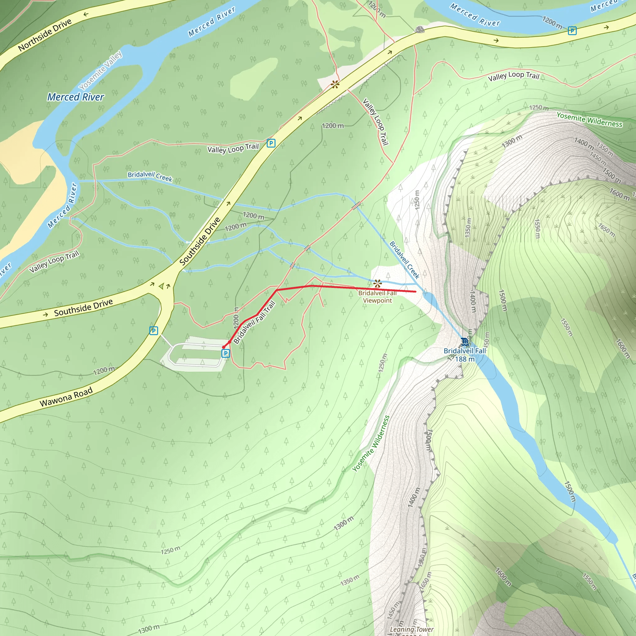 Bridalveil Fall Trail mobile static map
