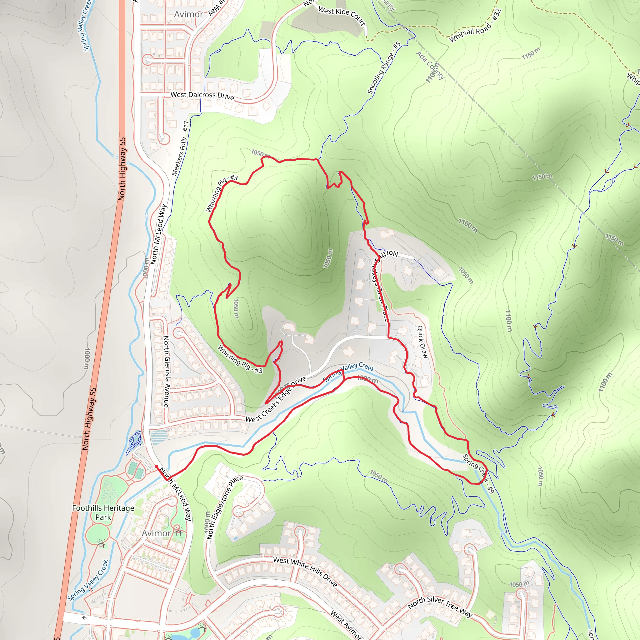 Twisted Spring, Spring Valley Creek and Whistling Pig Loop Trail mobile static map