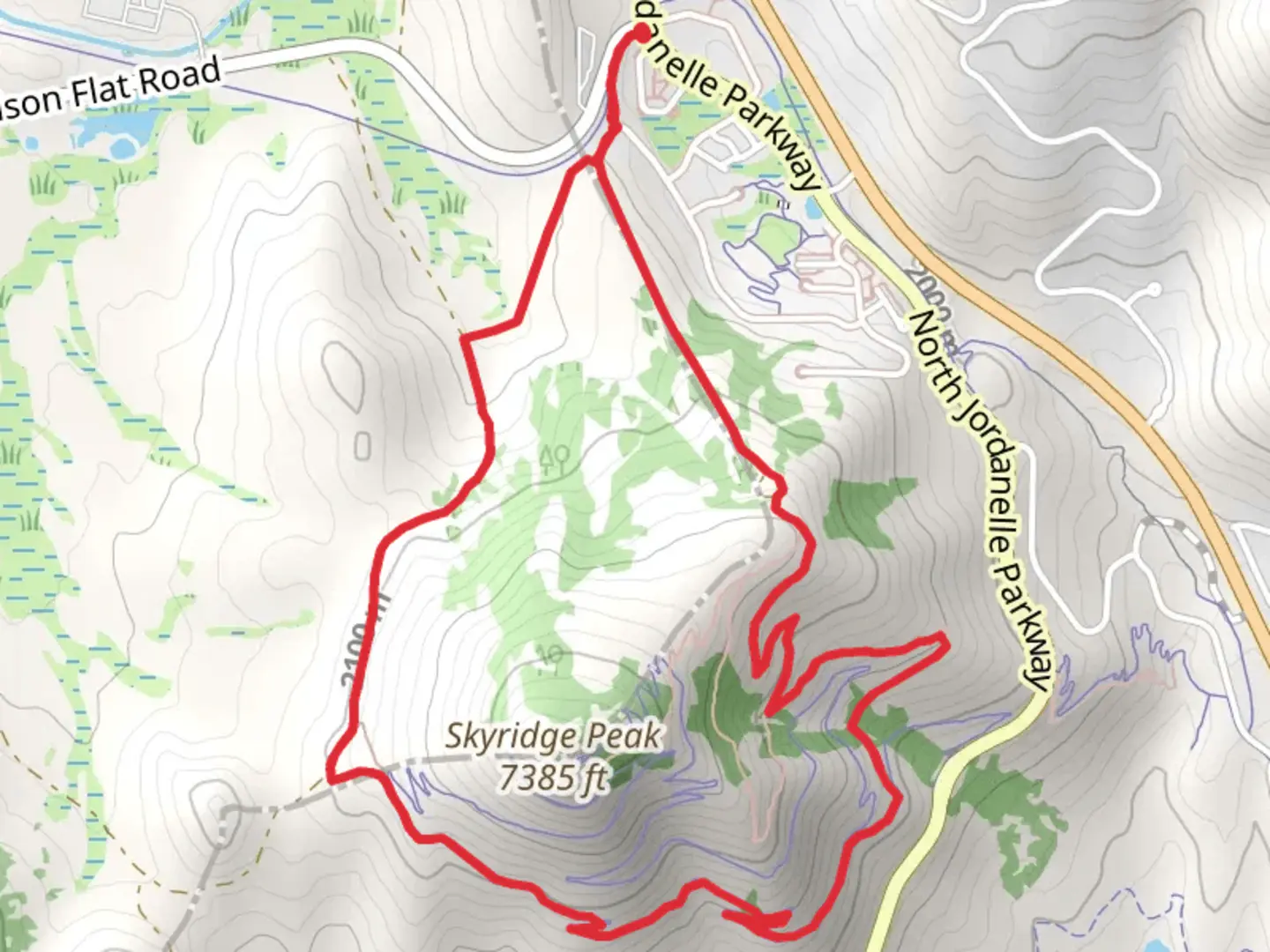 An image depicting the trail Park City Trail and Skyridge Peak Trail and its surrounding area.