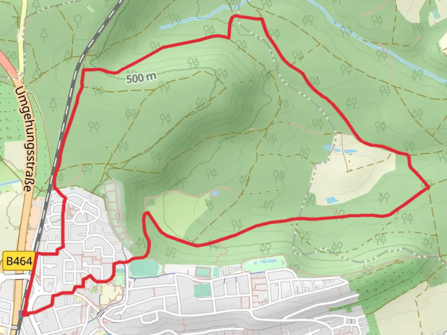 An image depicting the trail Breitensteiner Weg and Holzweg and its surrounding area.