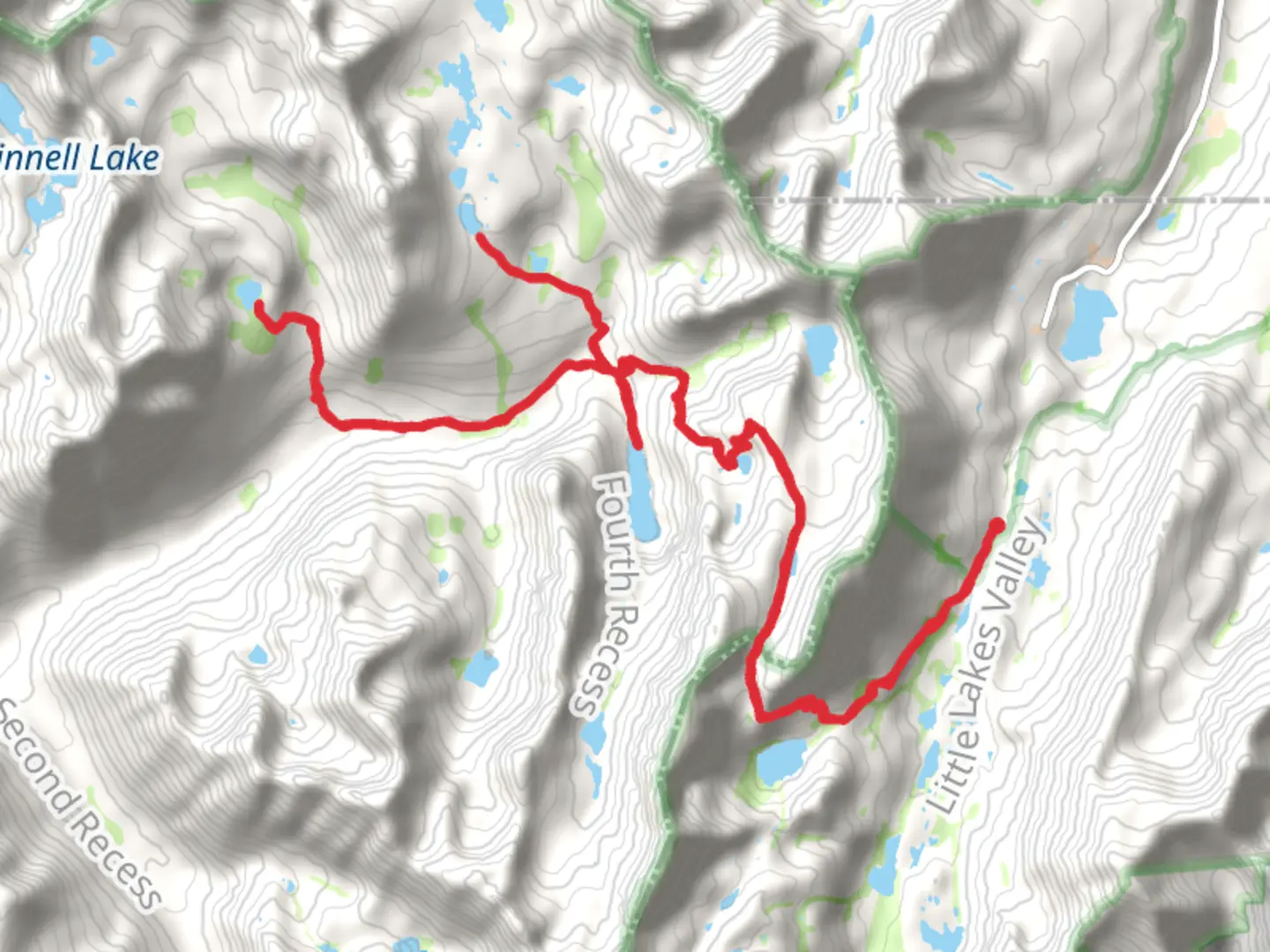 An image depicting the trail Lower Hopkins Lake, Pioneer Basin Lakes and Fourth Recess Lake via Ruby Lake Trail and its surrounding area.