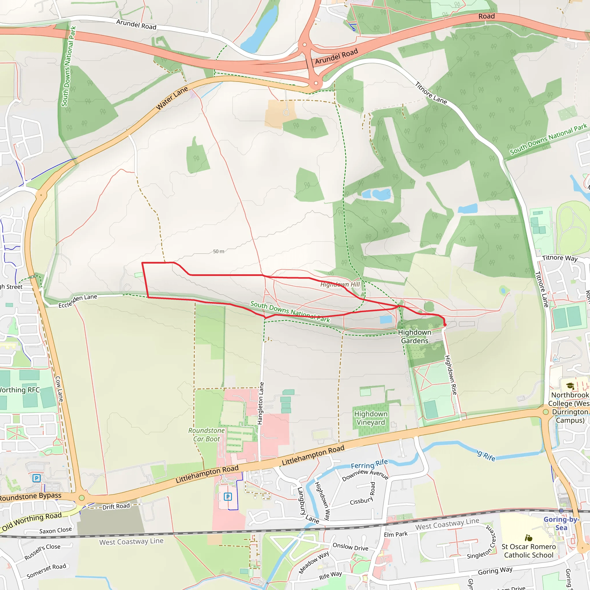 Highdown Hill Loop mobile static map