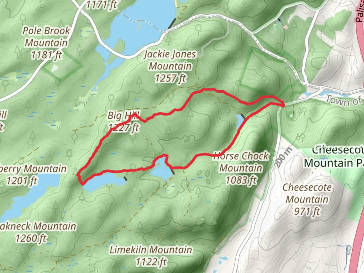 An image depicting the trail Big Hill and First, Second and Third Reservoir Loop Trail from Call Hollow Road and its surrounding area.