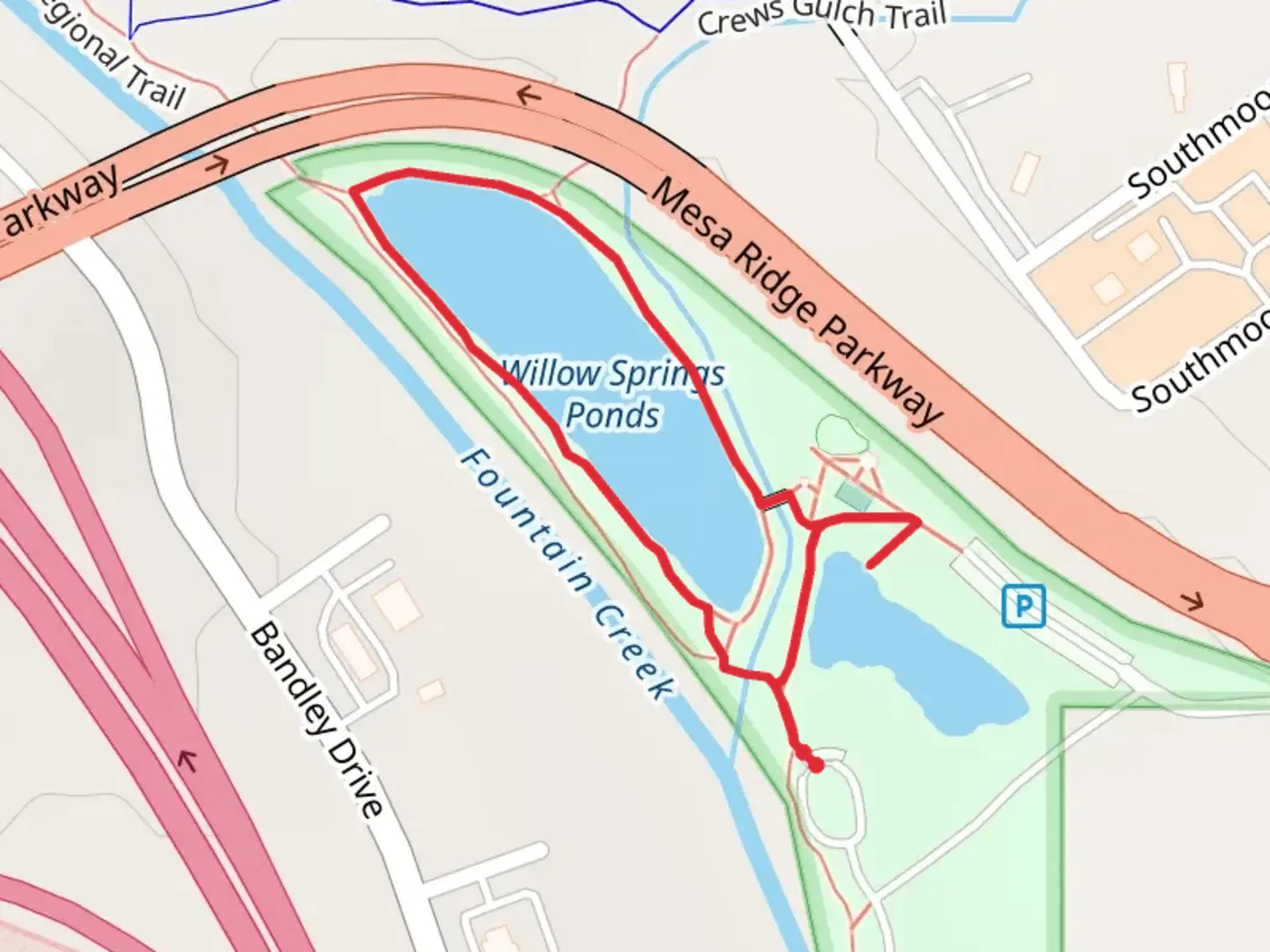 An image depicting the trail Willow Spring Pond Loop Trail and its surrounding area.