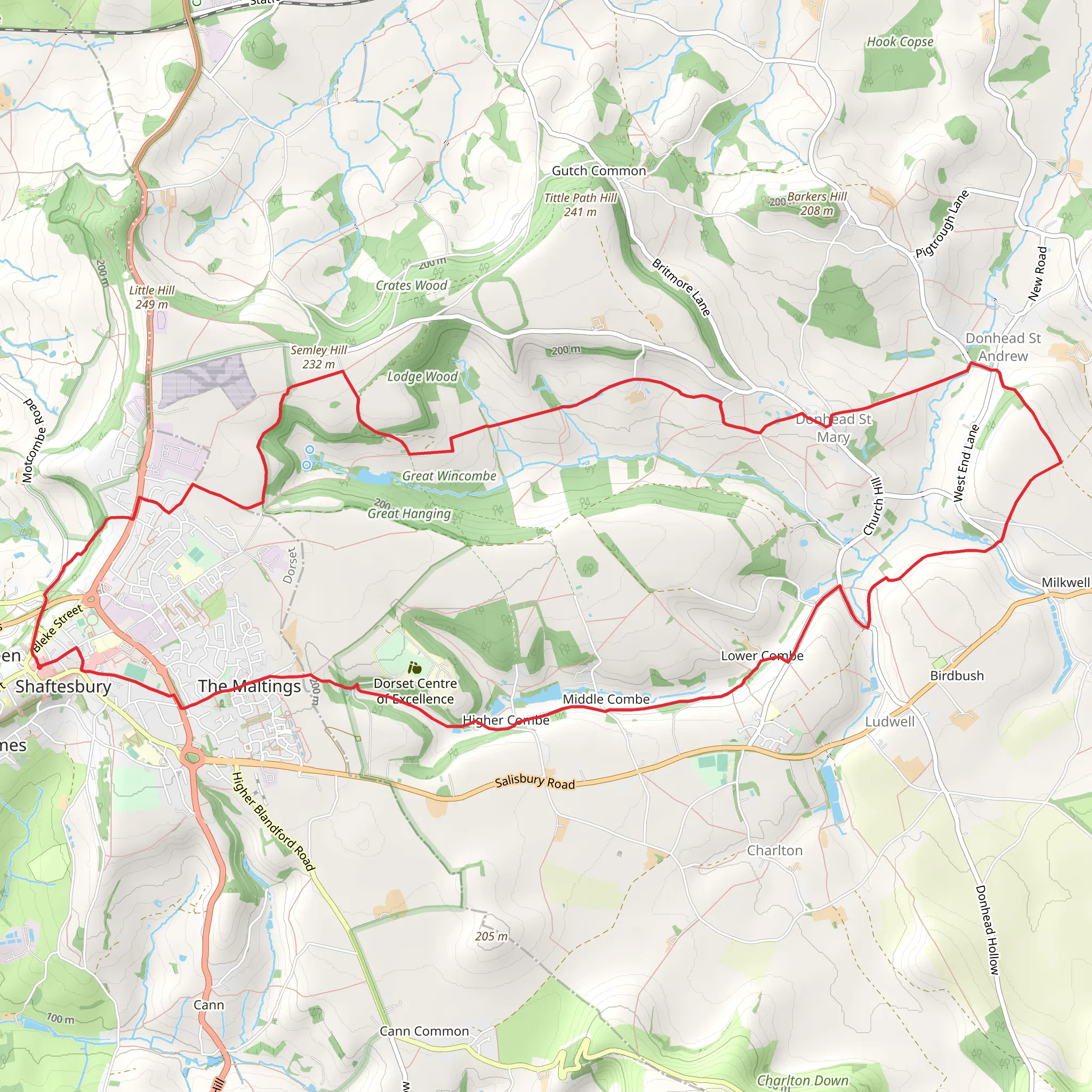 Shaftesbury to Donhead St Andrew Loop mobile static map