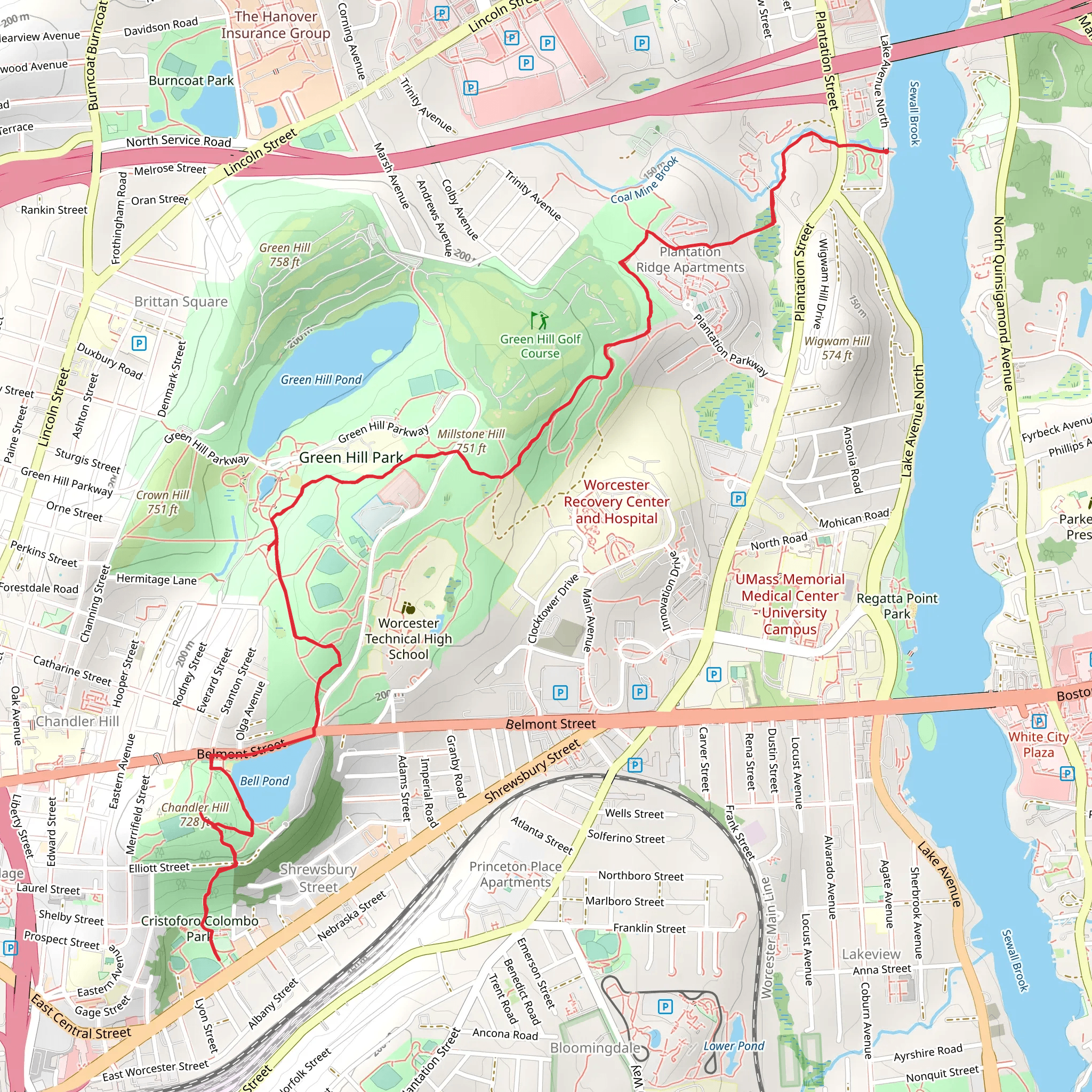 Chandler Hill and Bell Pond via East-West Trail mobile static map