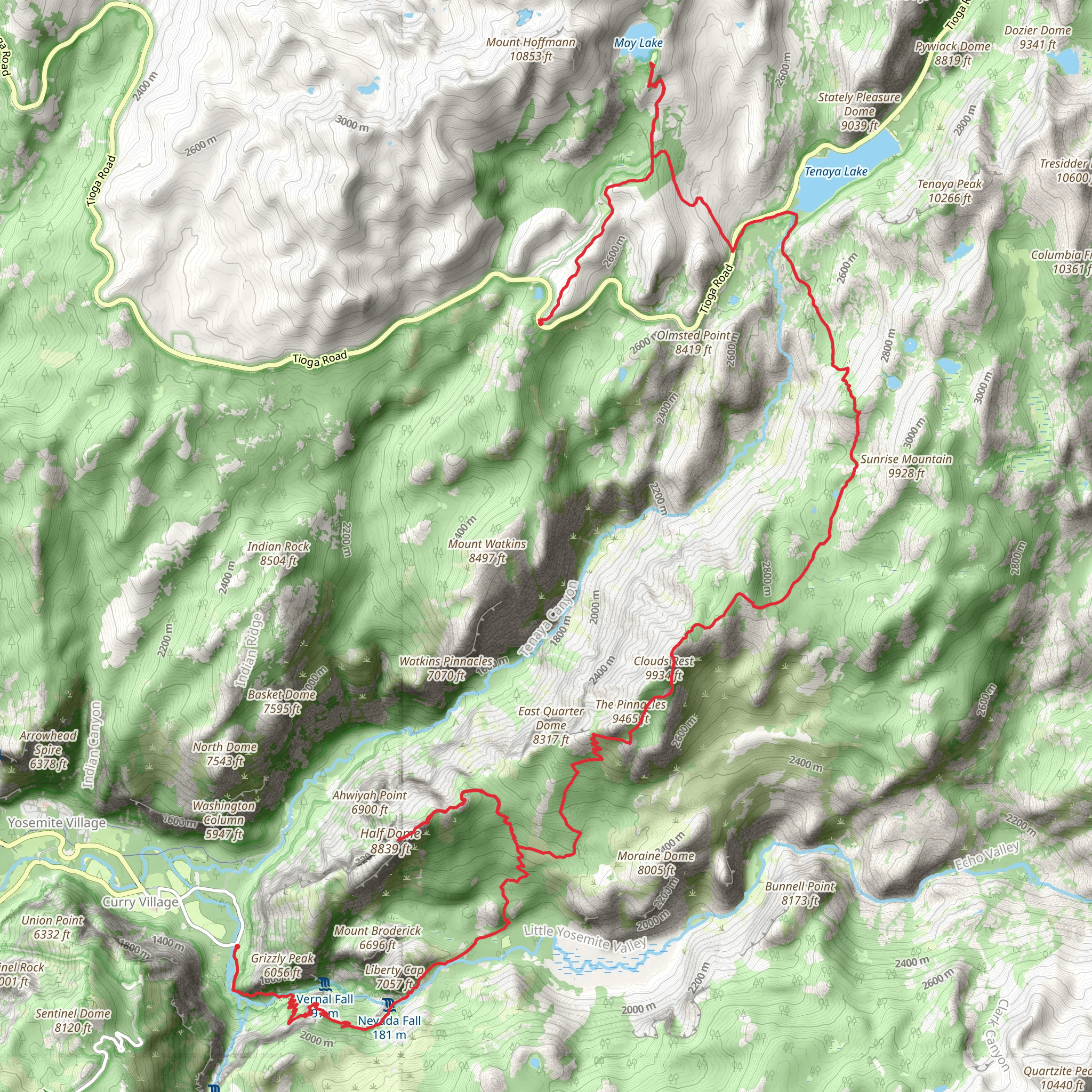 Half Dome and John Muir Trail mobile static map