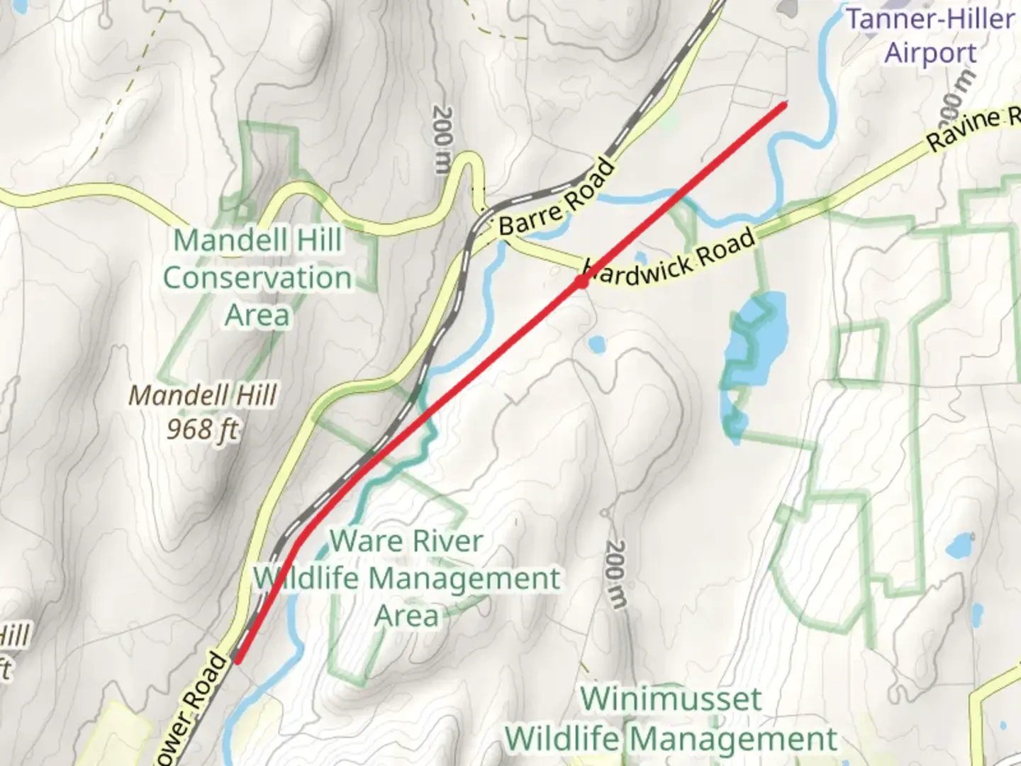An image depicting the trail Mass Central Rail Trail via Ware River and its surrounding area.