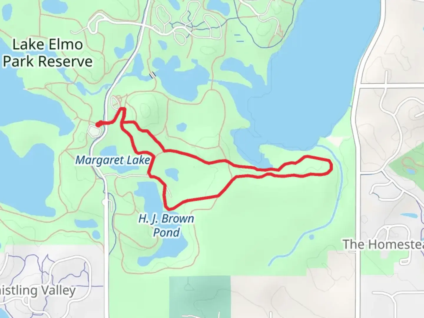 An image depicting the trail Lake Elmo Trail and Brown's Pond Loop Trail and its surrounding area.