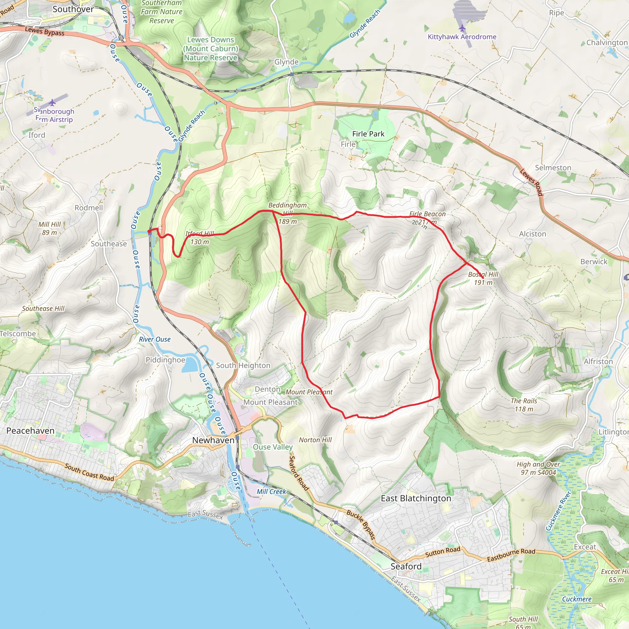 Firle Beacon from Southease mobile static map