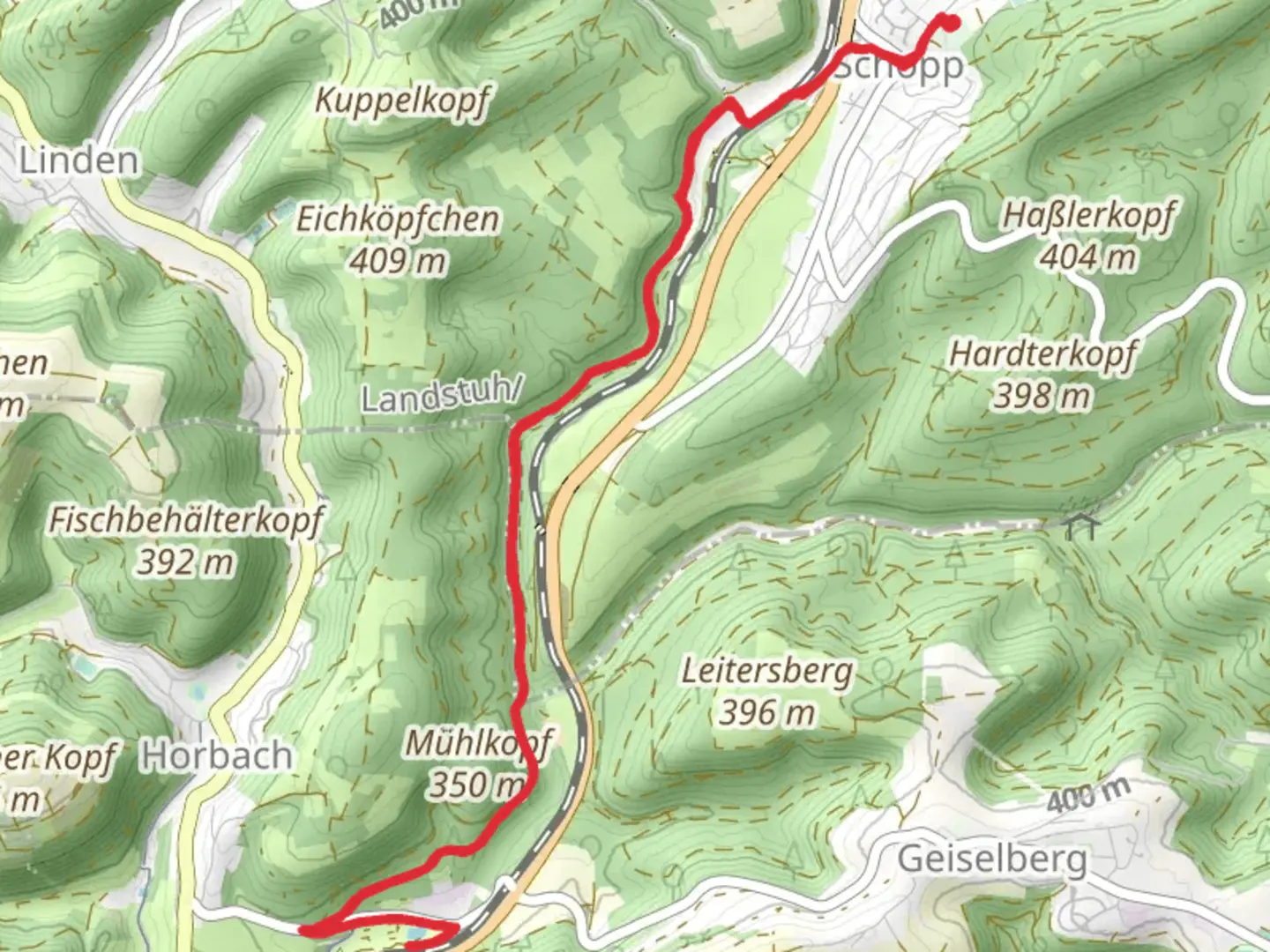 An image depicting the trail Moosalbtal Camp from Schopp and its surrounding area.