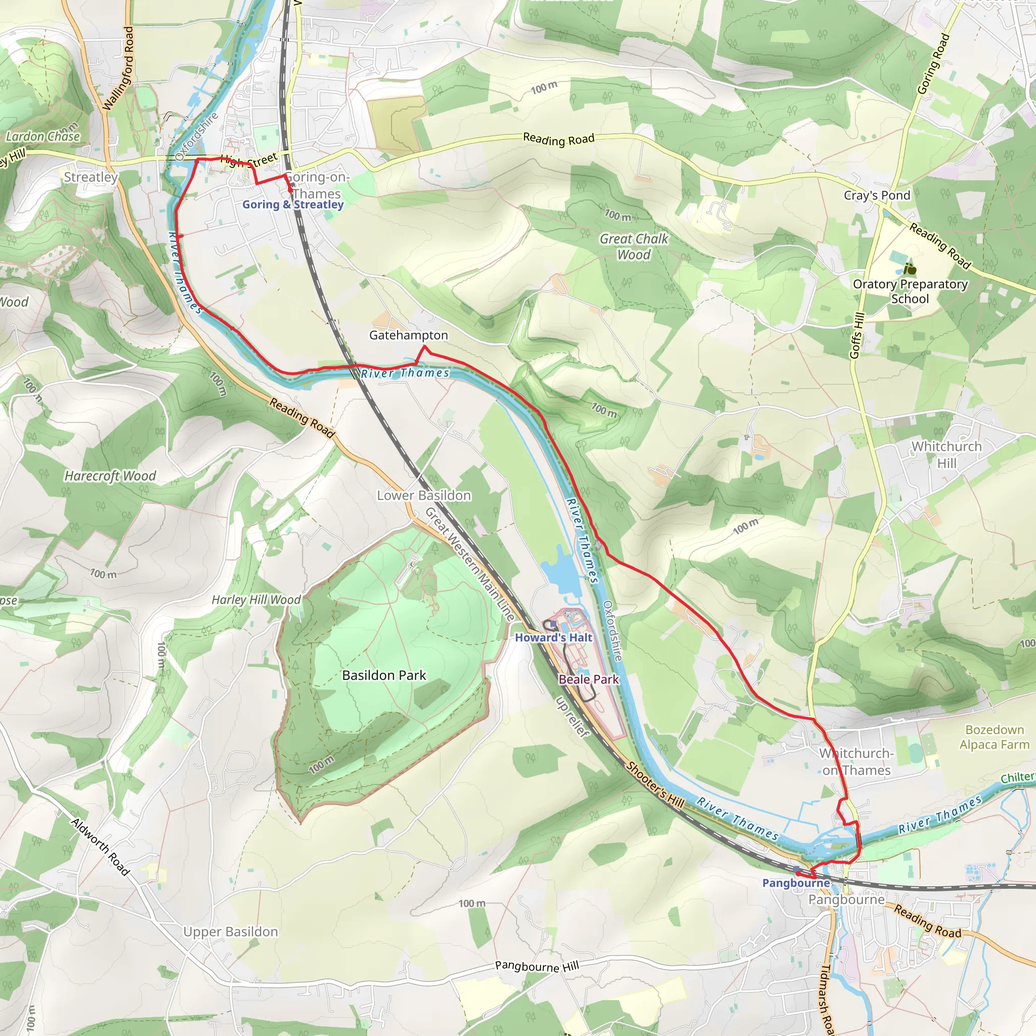 Whitchurch On Thames to Goring and Streatley Walk mobile static map