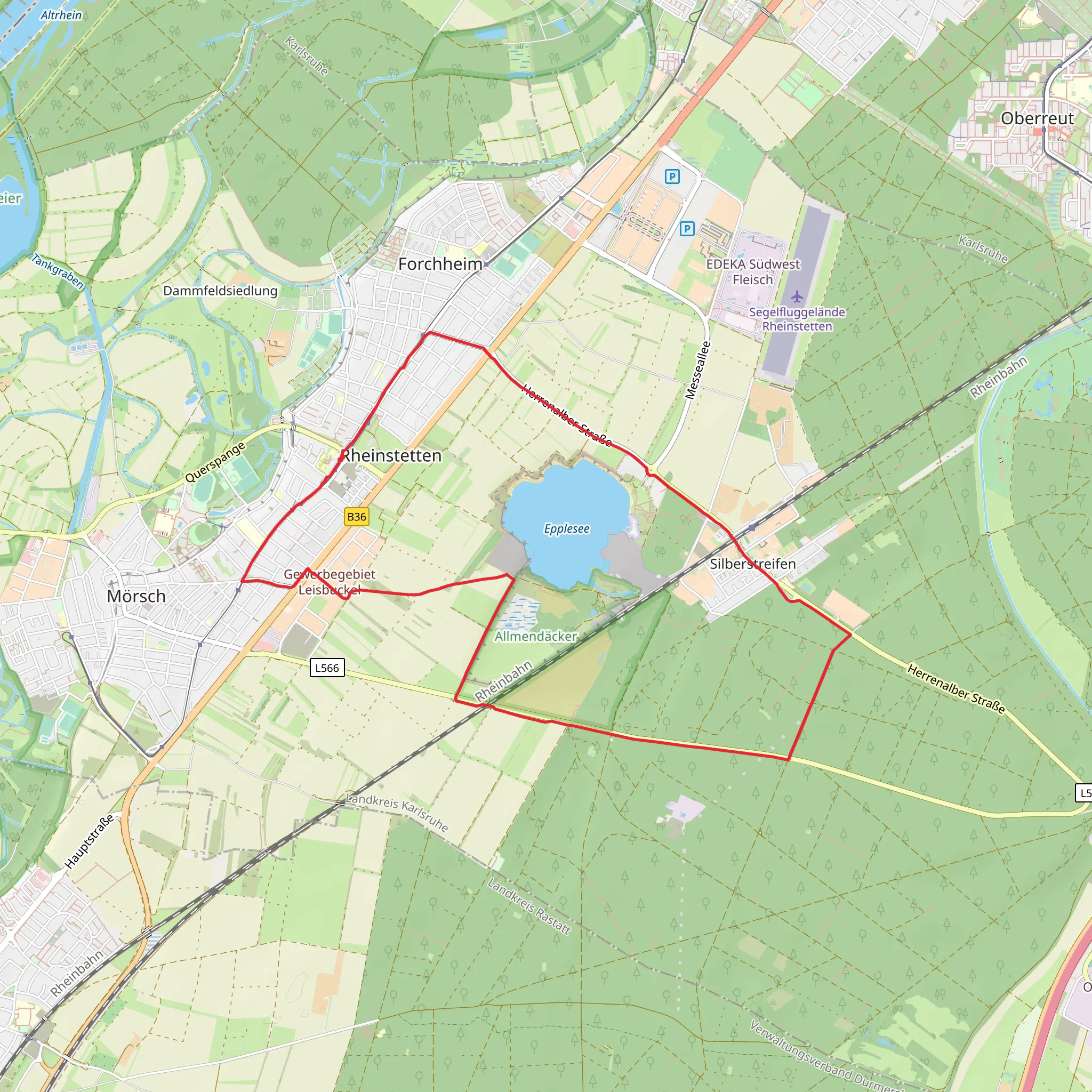 Rheinstetten, Allmendacker, Hardtwald and Epplesee Loop mobile static map