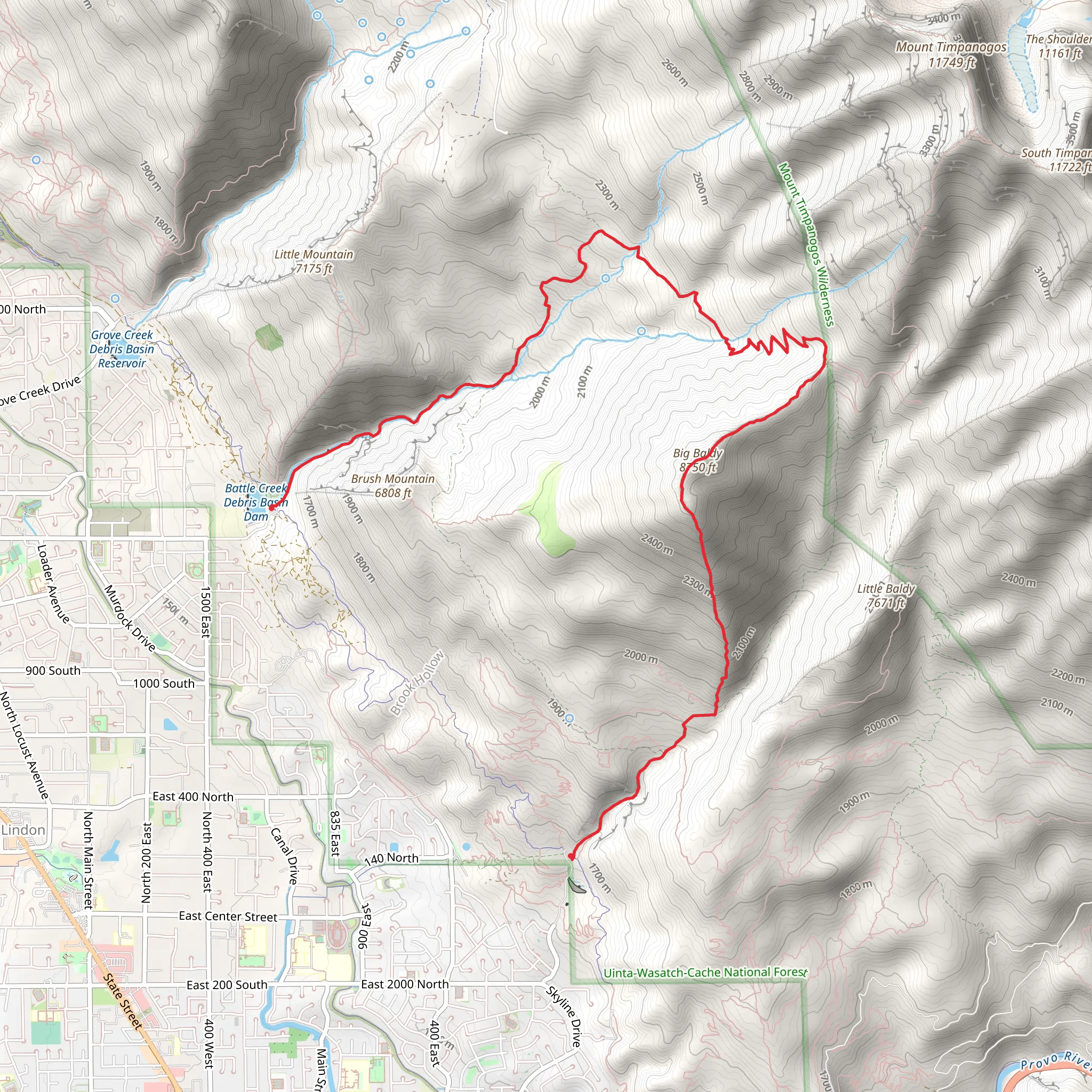 Big Baldy and Battle Creek Trail mobile static map