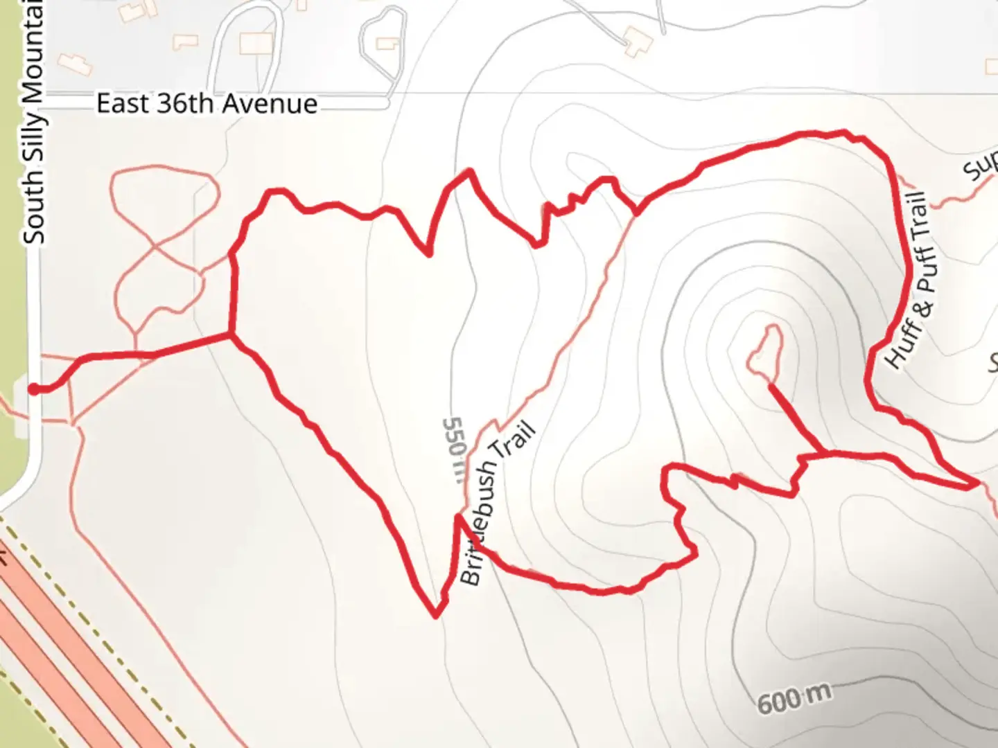 An image depicting the trail Old Mine and Huff and Puff Loop Trail and its surrounding area.