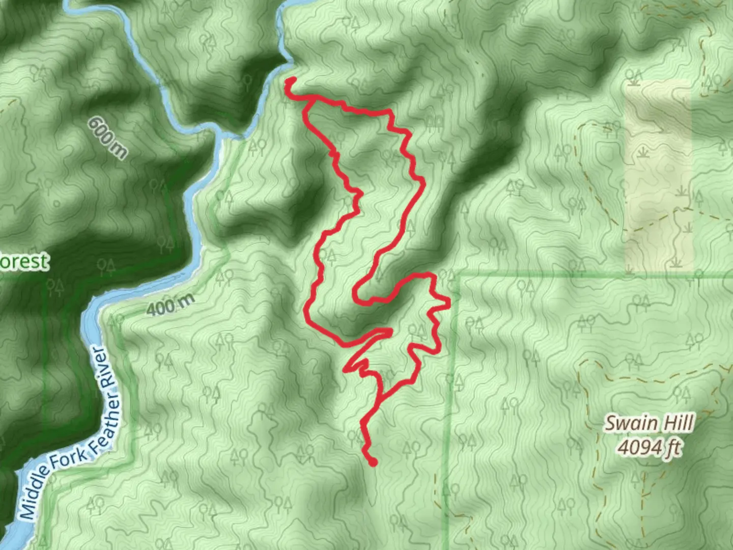 An image depicting the trail Feather Falls Trail Loop and its surrounding area.