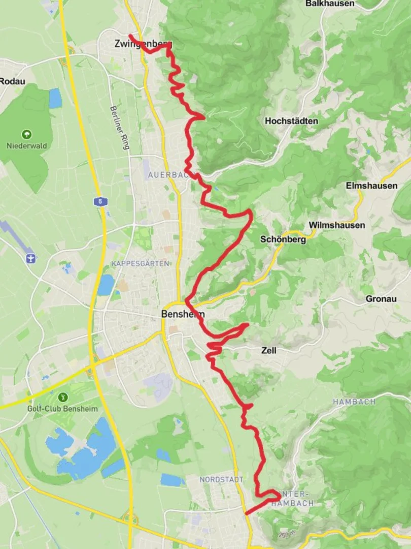An image depicting the trail Zwingenberg to Heppenheim Walk and its surrounding area.