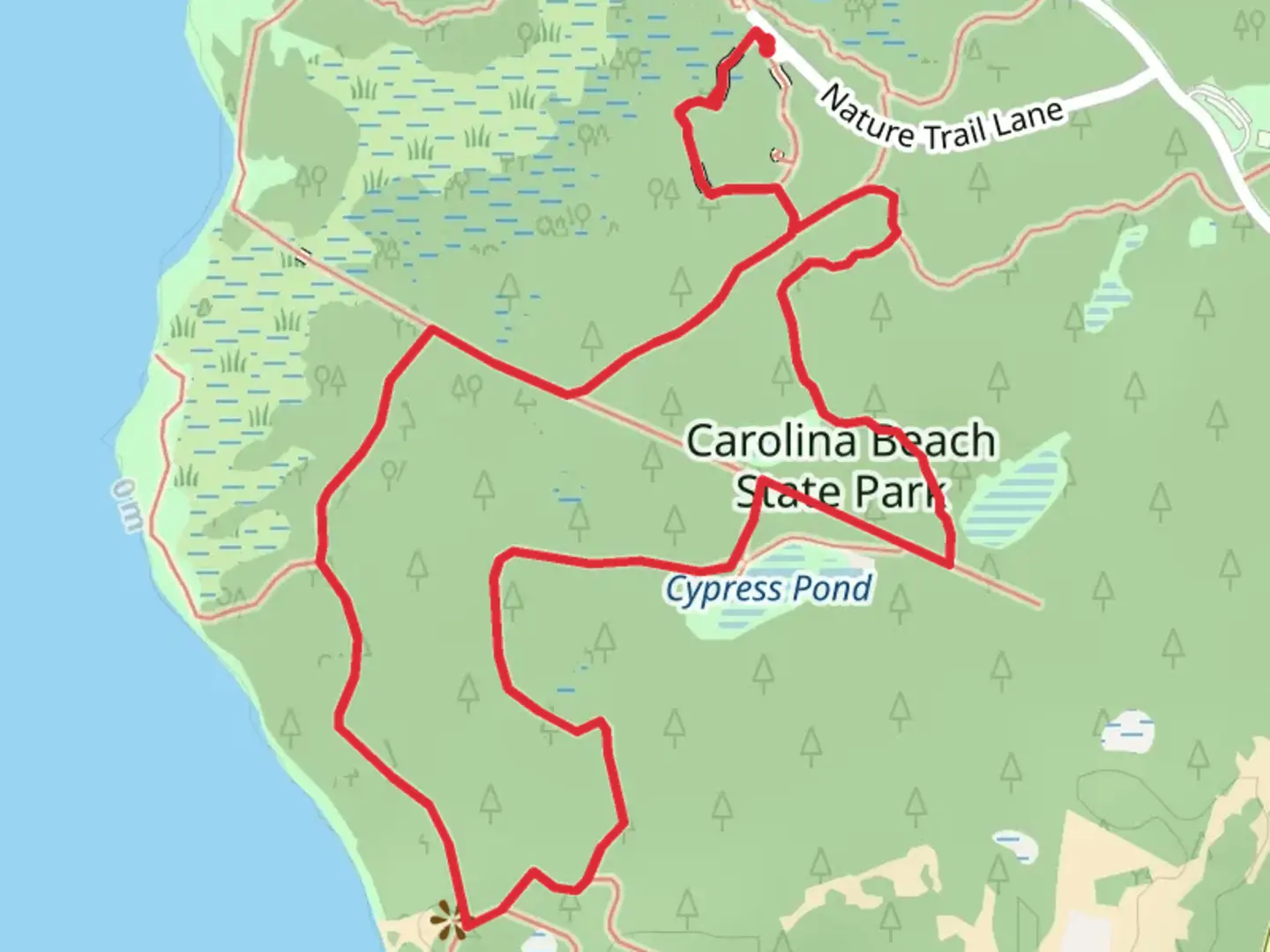 An image depicting the trail Flytrap and Sugarloaf Trail Loop and its surrounding area.