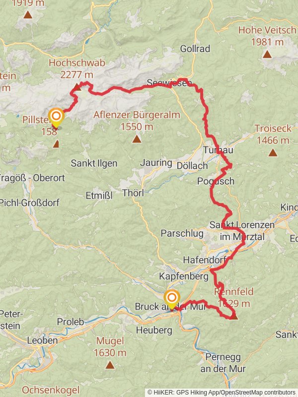 Kurzvariante BergZeitReise Bruck an der Mur - Turnau - Hochschwab mobile static map