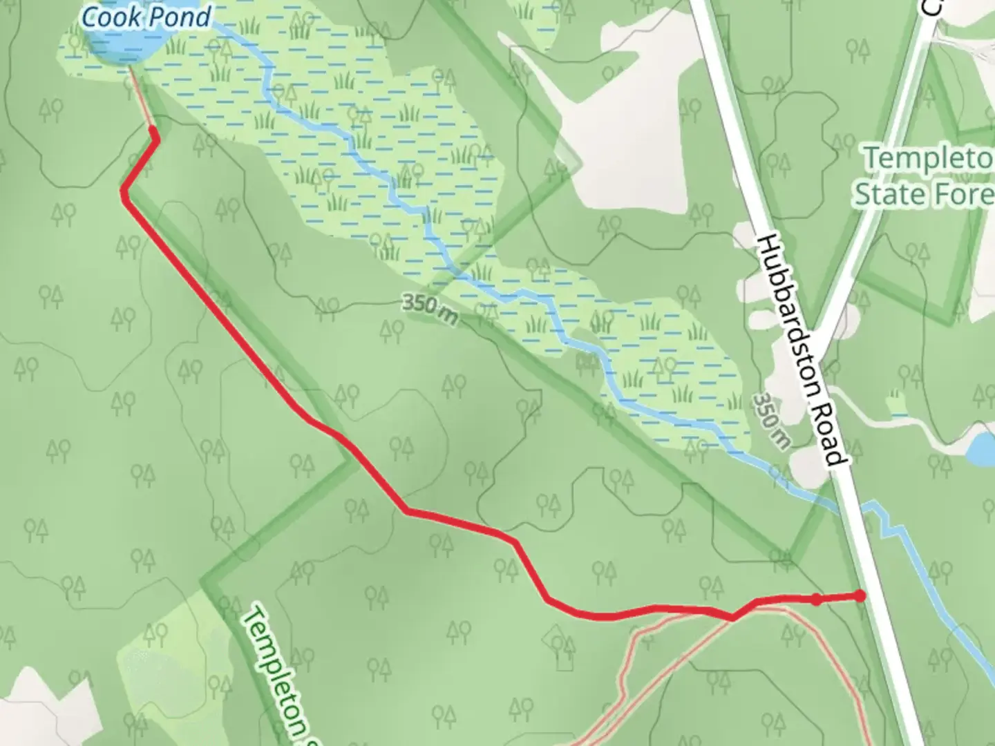 An image depicting the trail Cook's Pond Trail and its surrounding area.