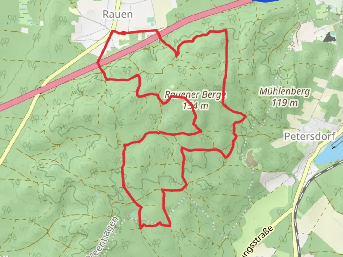 An image depicting the trail Rauener Berge Loop and its surrounding area.