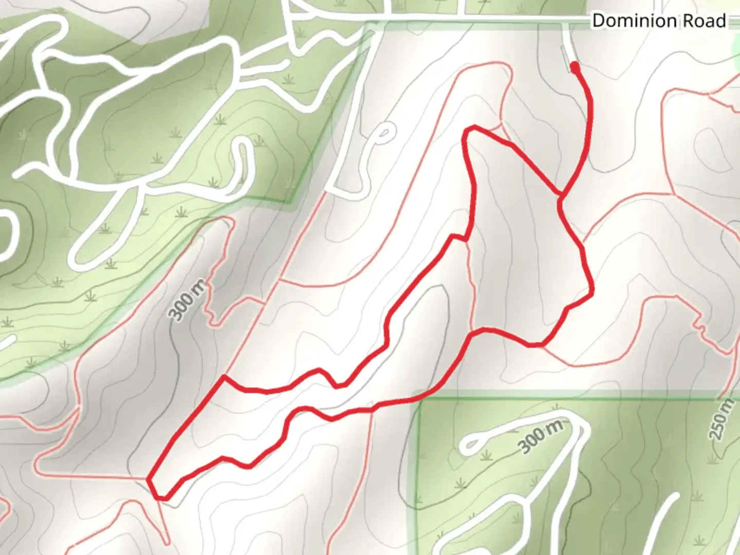 An image depicting the trail Manzanita, Acorn and east La Cuesta Loop Trail and its surrounding area.