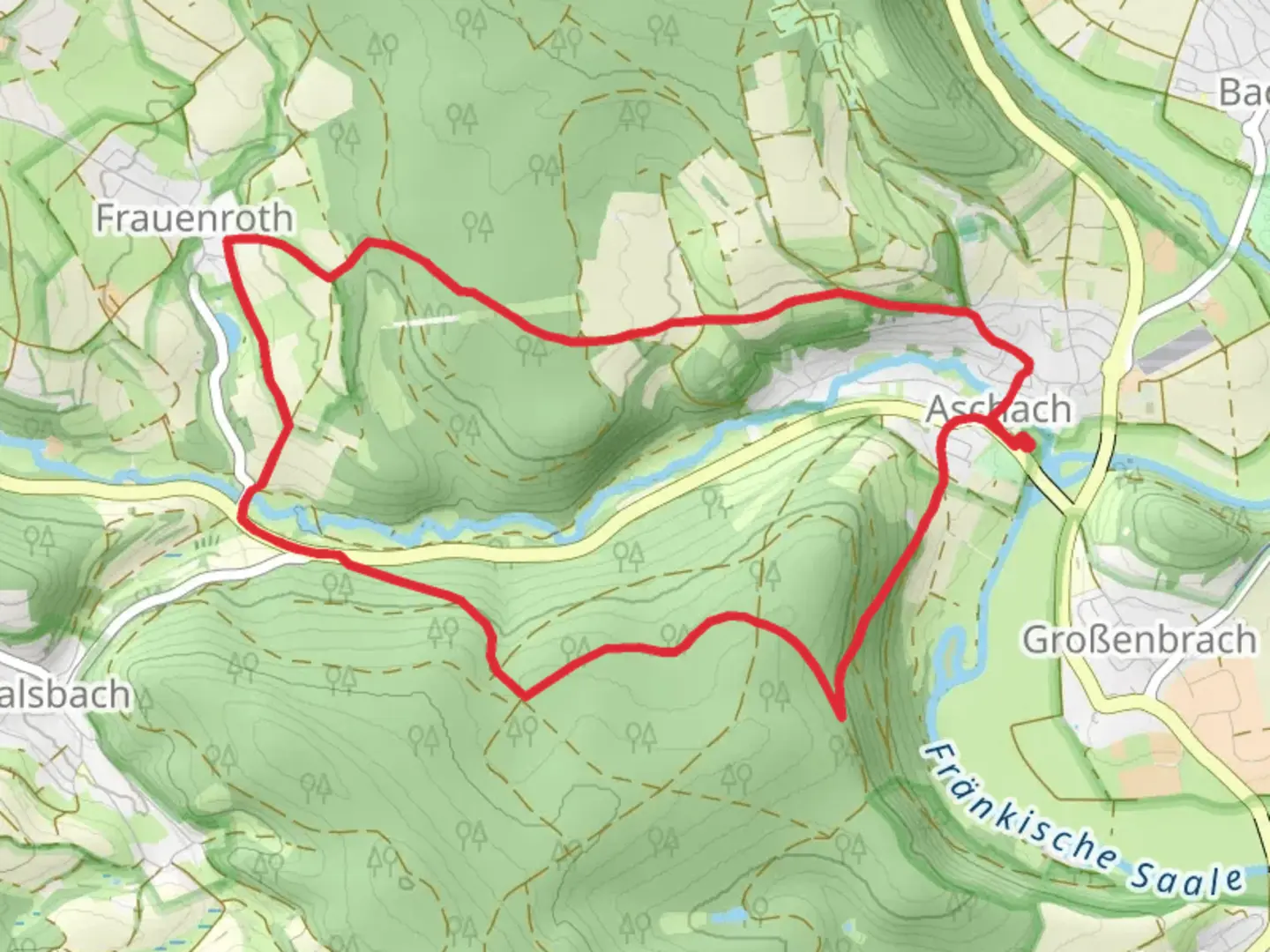 An image depicting the trail Aschach to Frauenroth Loop and its surrounding area.