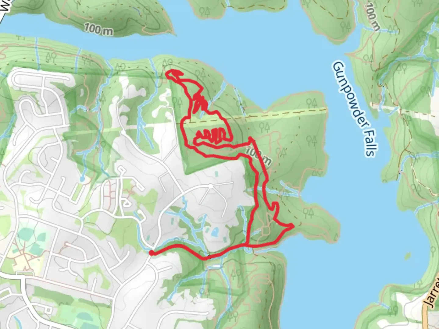 An image depicting the trail The Backyard and Foundation Run Loop and its surrounding area.
